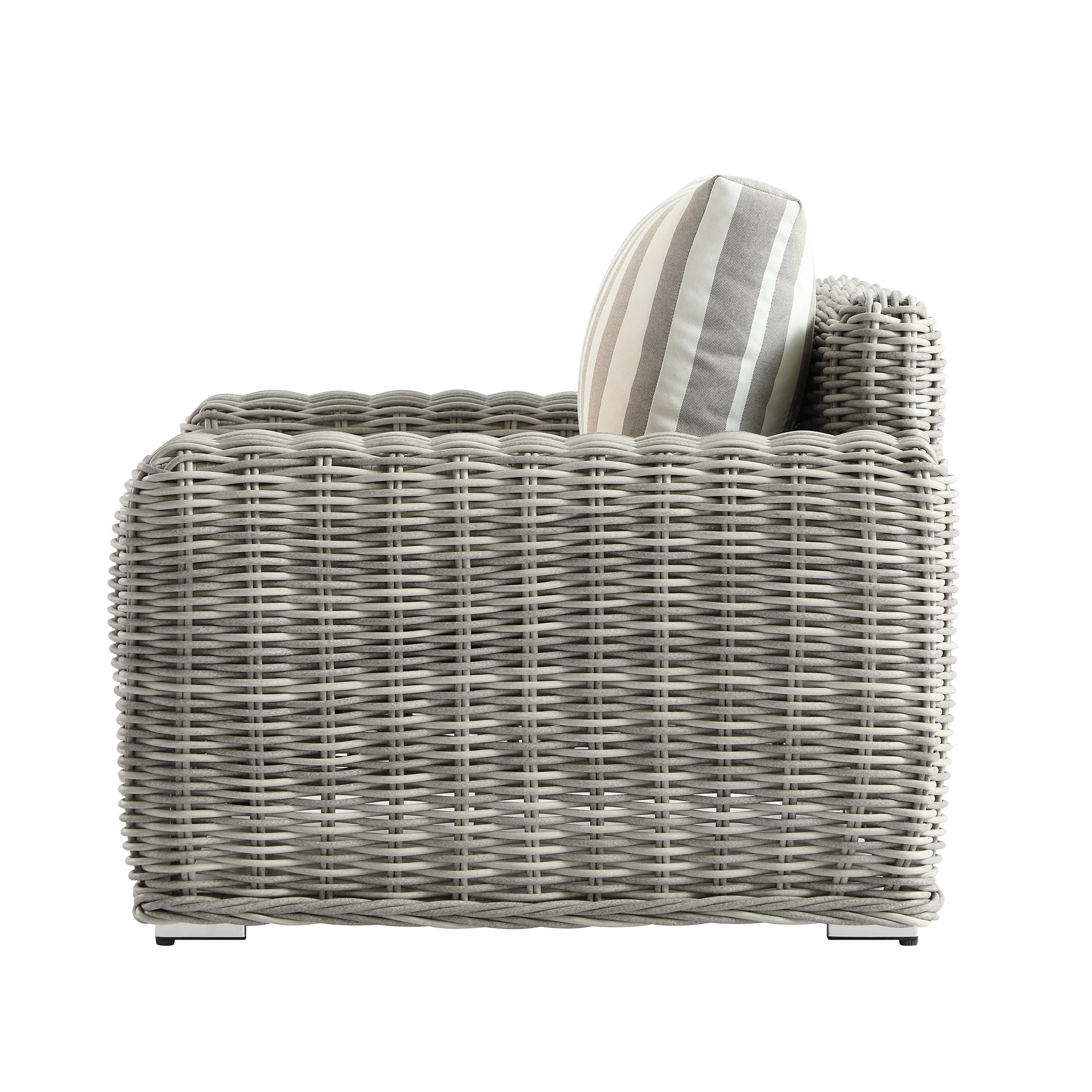 Bellagio Round Wicker Outdoor 1-Seater Sofa, Light Grey with Taupe Stripes - Image 10
