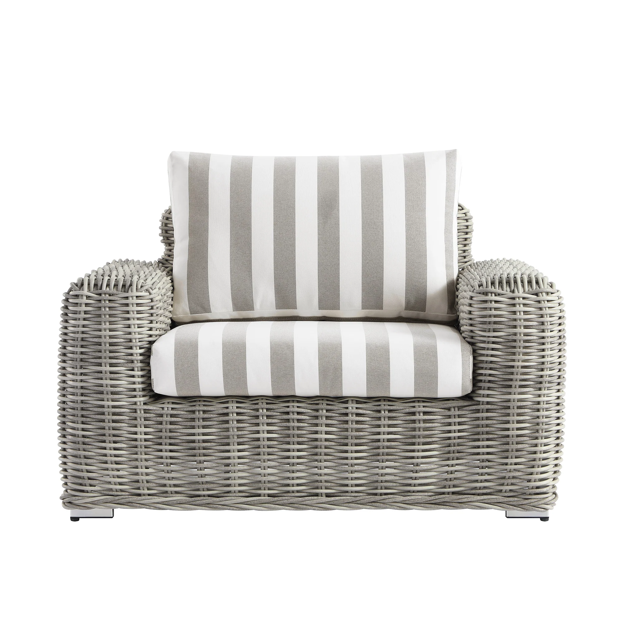 Bellagio Round Wicker Outdoor 1-Seater Sofa, Light Grey with Taupe Stripes - Image 6
