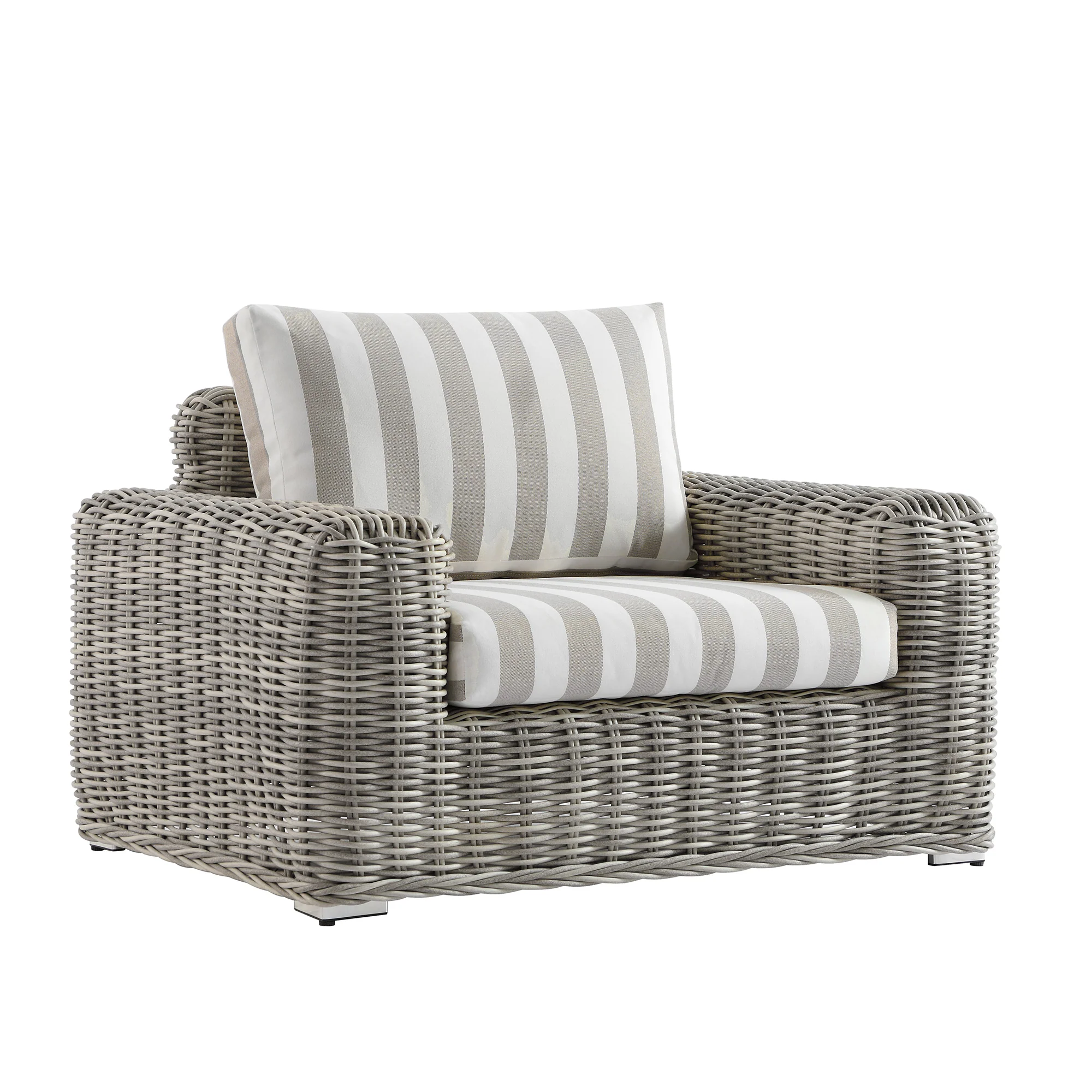 Bellagio Round Wicker Outdoor 1-Seater Sofa, Light Grey with Taupe Stripes - Image 7