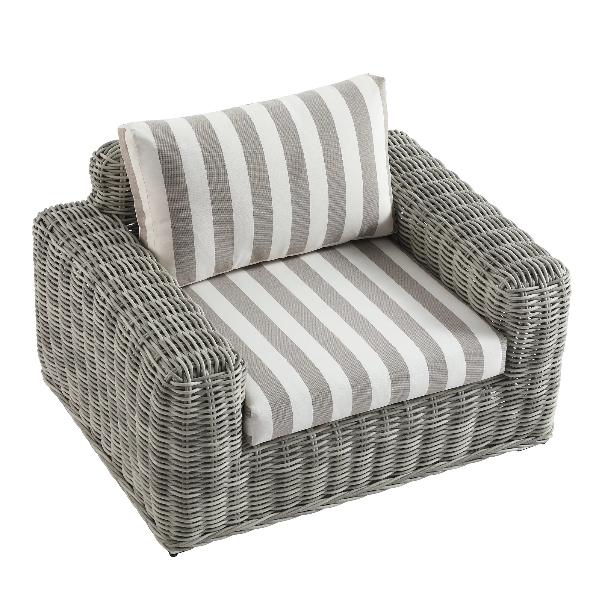 Bellagio Round Wicker Outdoor 1-Seater Sofa, Light Grey with Taupe Stripes - Image 9