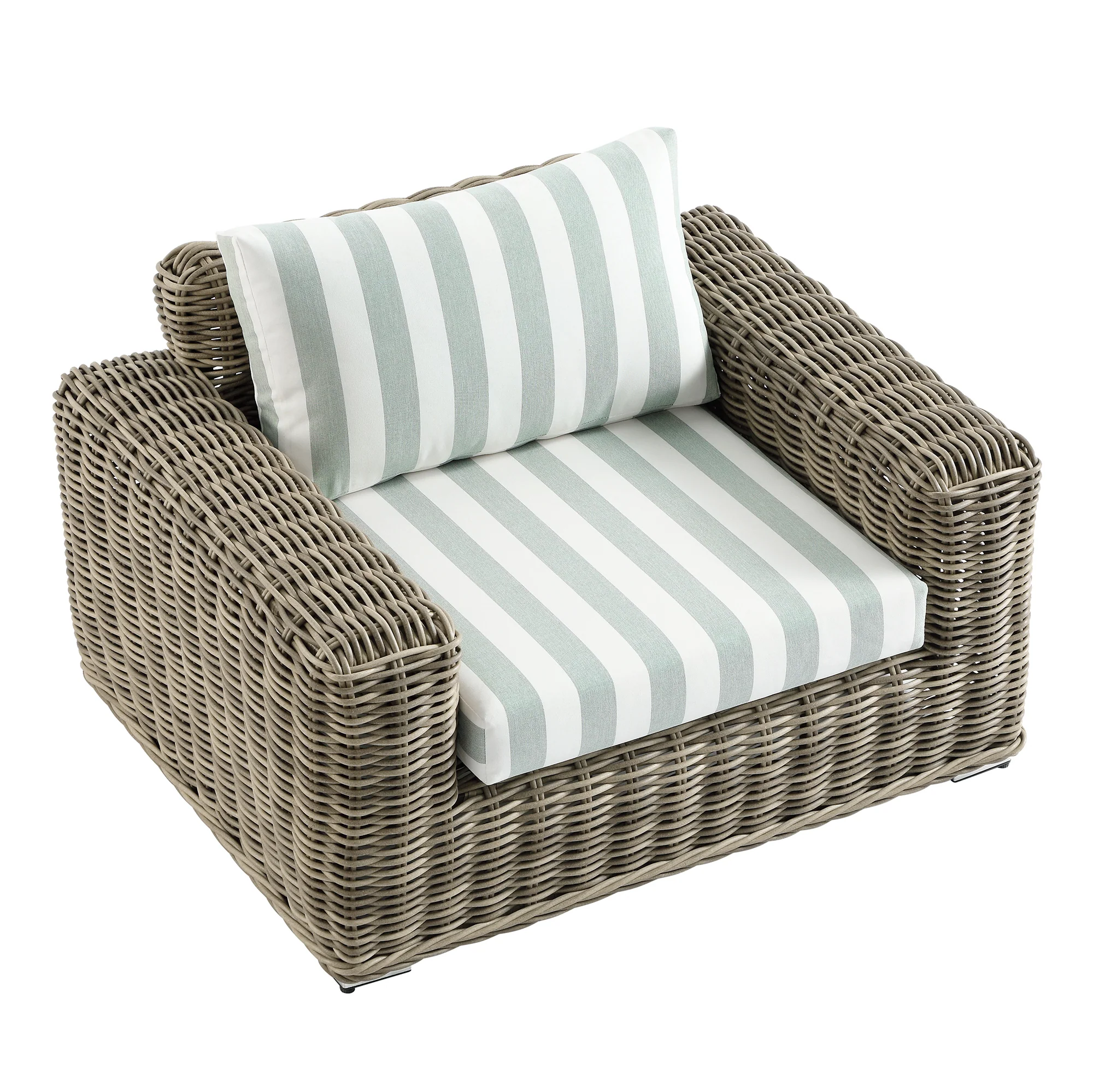 Bellagio Round Wicker Outdoor 1-Seater Sofa, Natural with Sage Stripes - Image 10