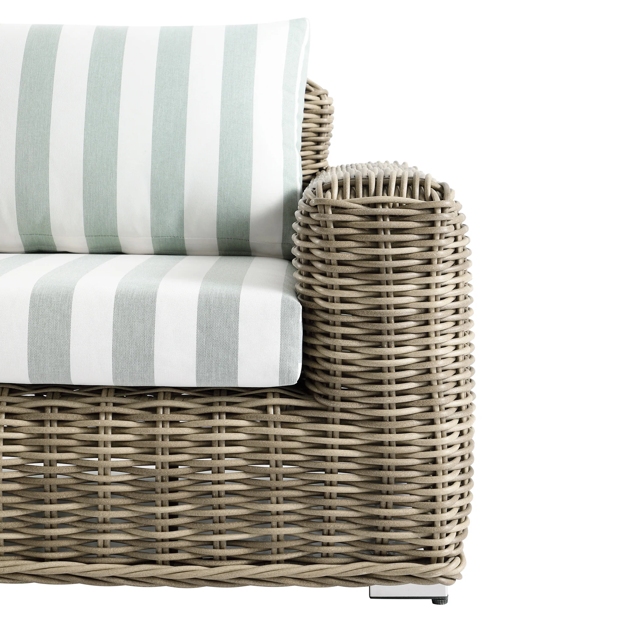 Bellagio Round Wicker Outdoor 1-Seater Sofa, Natural with Sage Stripes - Image 11