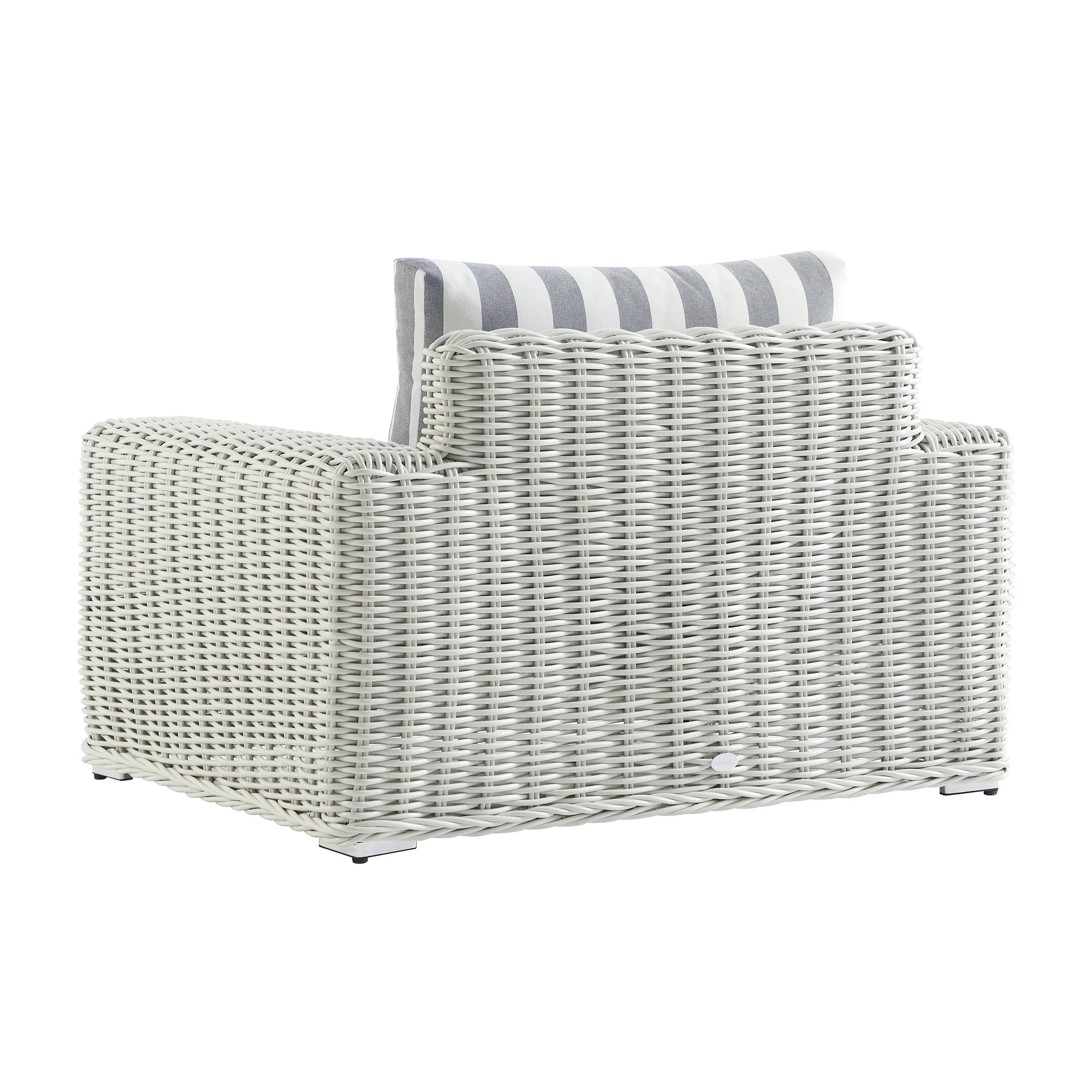 Bellagio Round Wicker Outdoor 1-Seater Sofa, White with Blue Stripes - Image 10