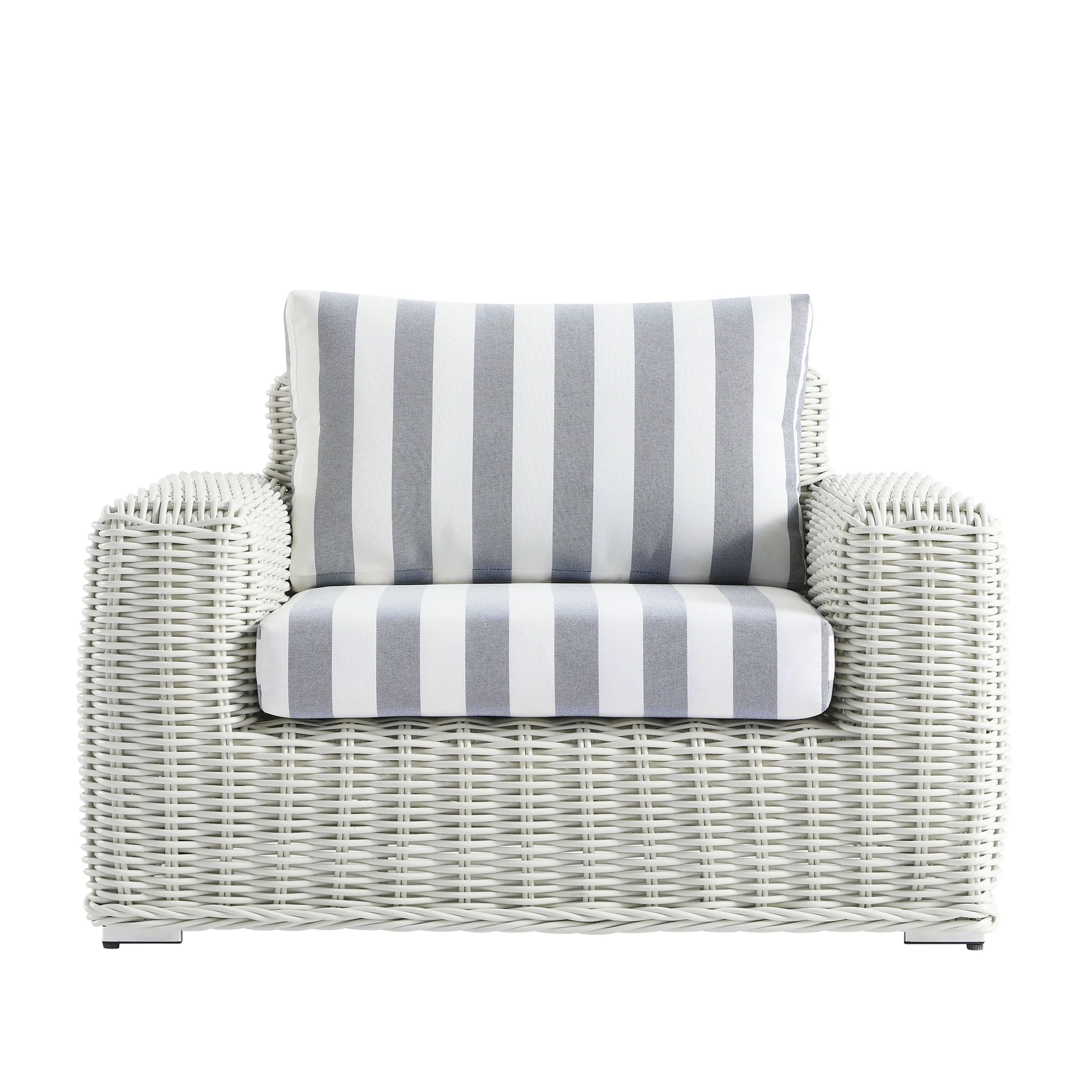 Bellagio Round Wicker Outdoor 1-Seater Sofa, White with Blue Stripes - Image 5