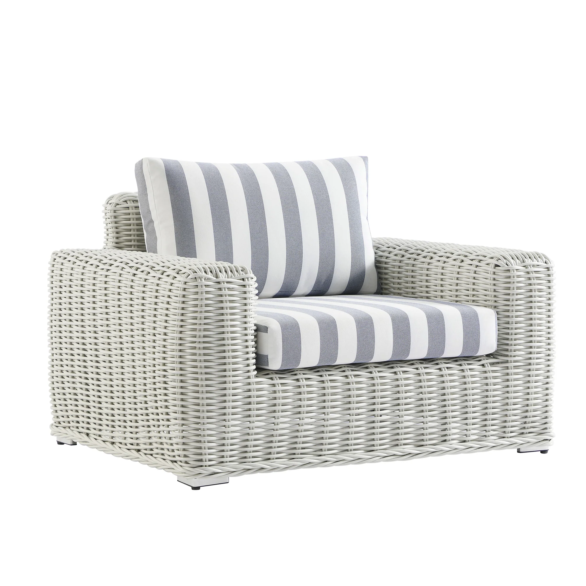 Bellagio Round Wicker Outdoor 1-Seater Sofa, White with Blue Stripes - Image 6