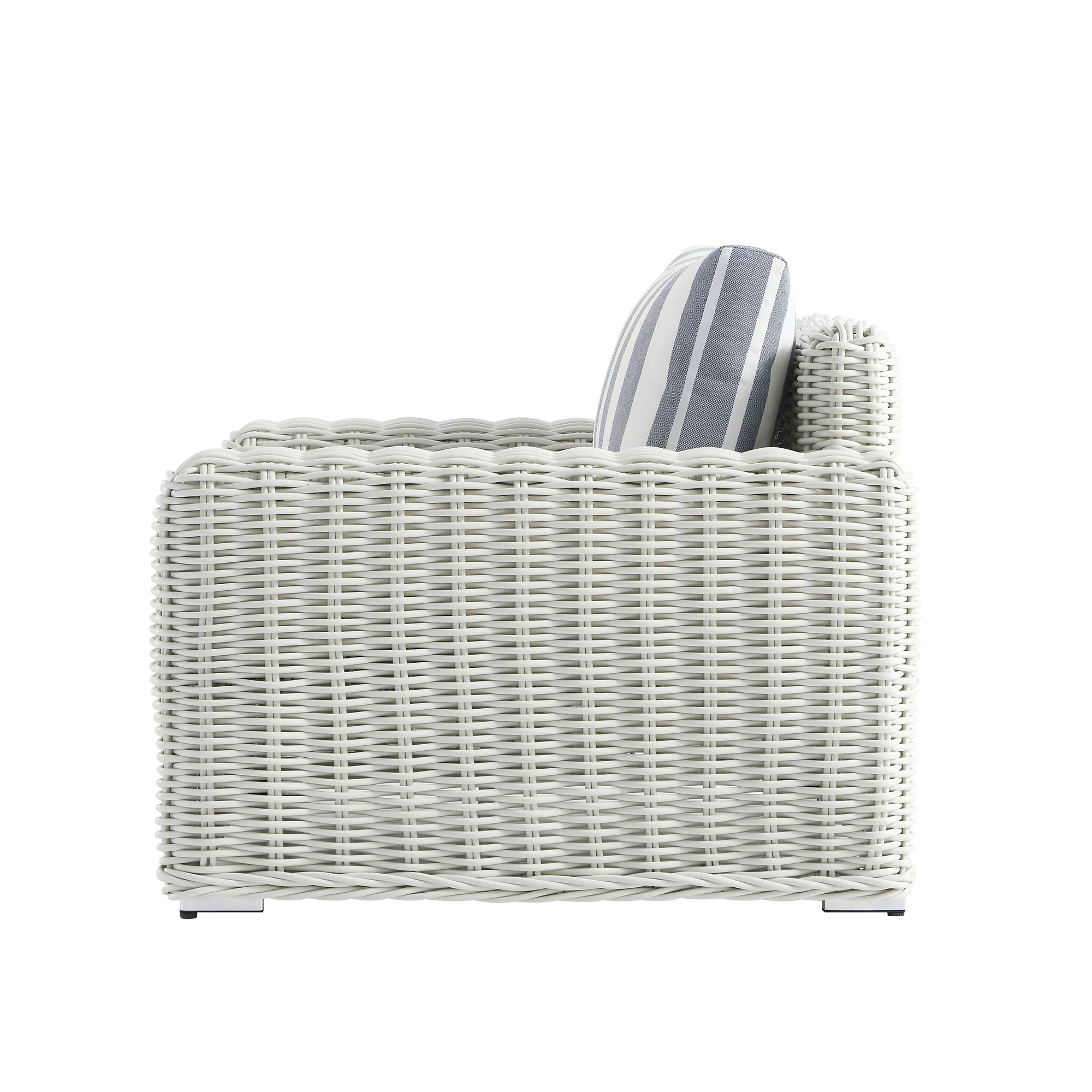 Bellagio Round Wicker Outdoor 1-Seater Sofa, White with Blue Stripes - Image 9