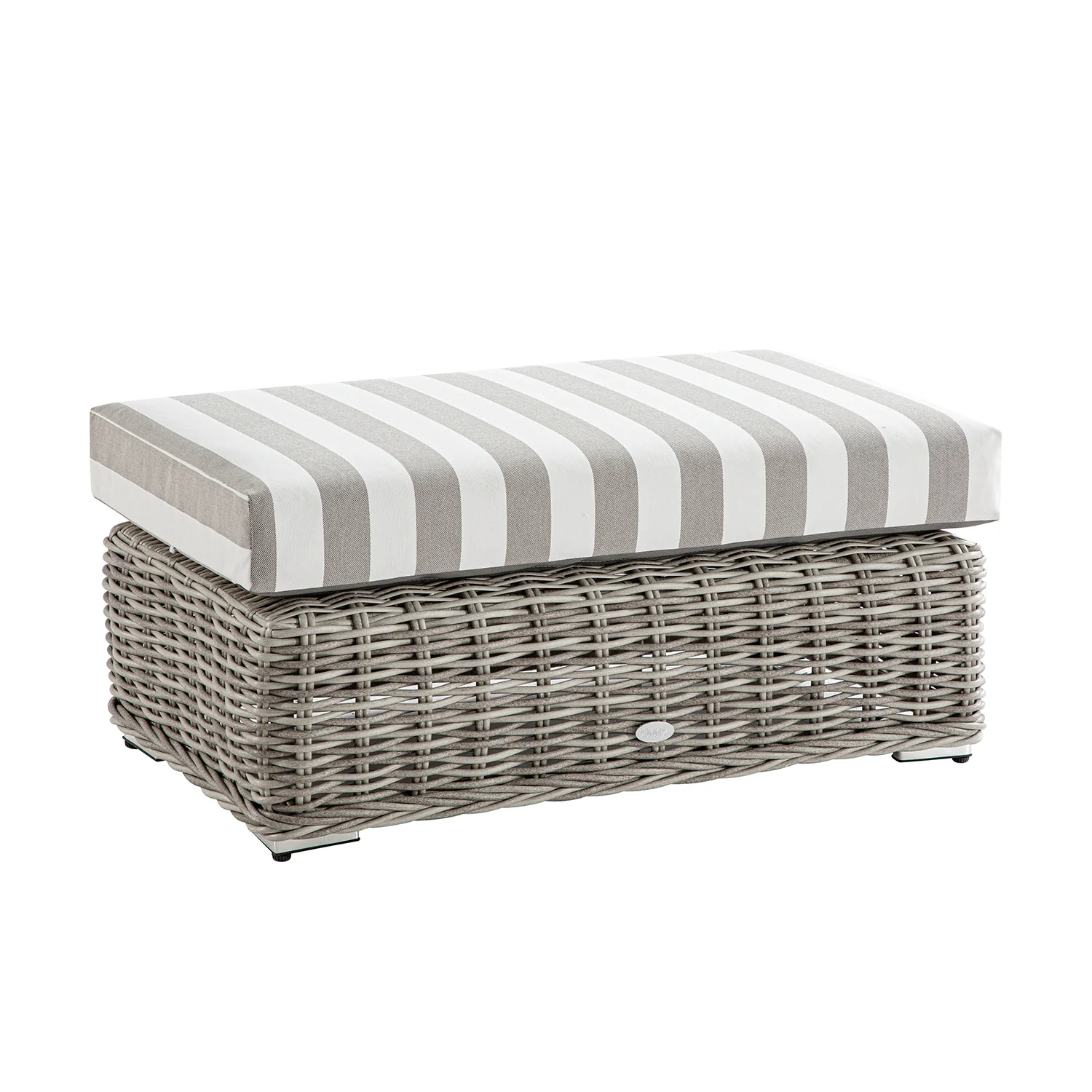 Bellagio Round Wicker Outdoor Bench, Light Grey with Taupe Stripes - Image 2