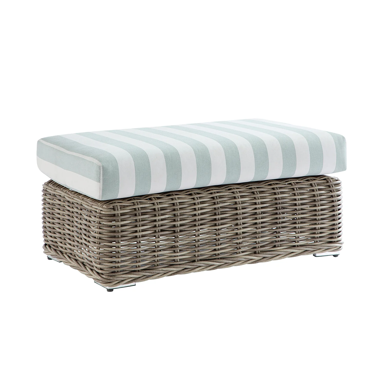Bellagio Round Wicker Outdoor Bench, Natural with Sage Stripes - Image 2