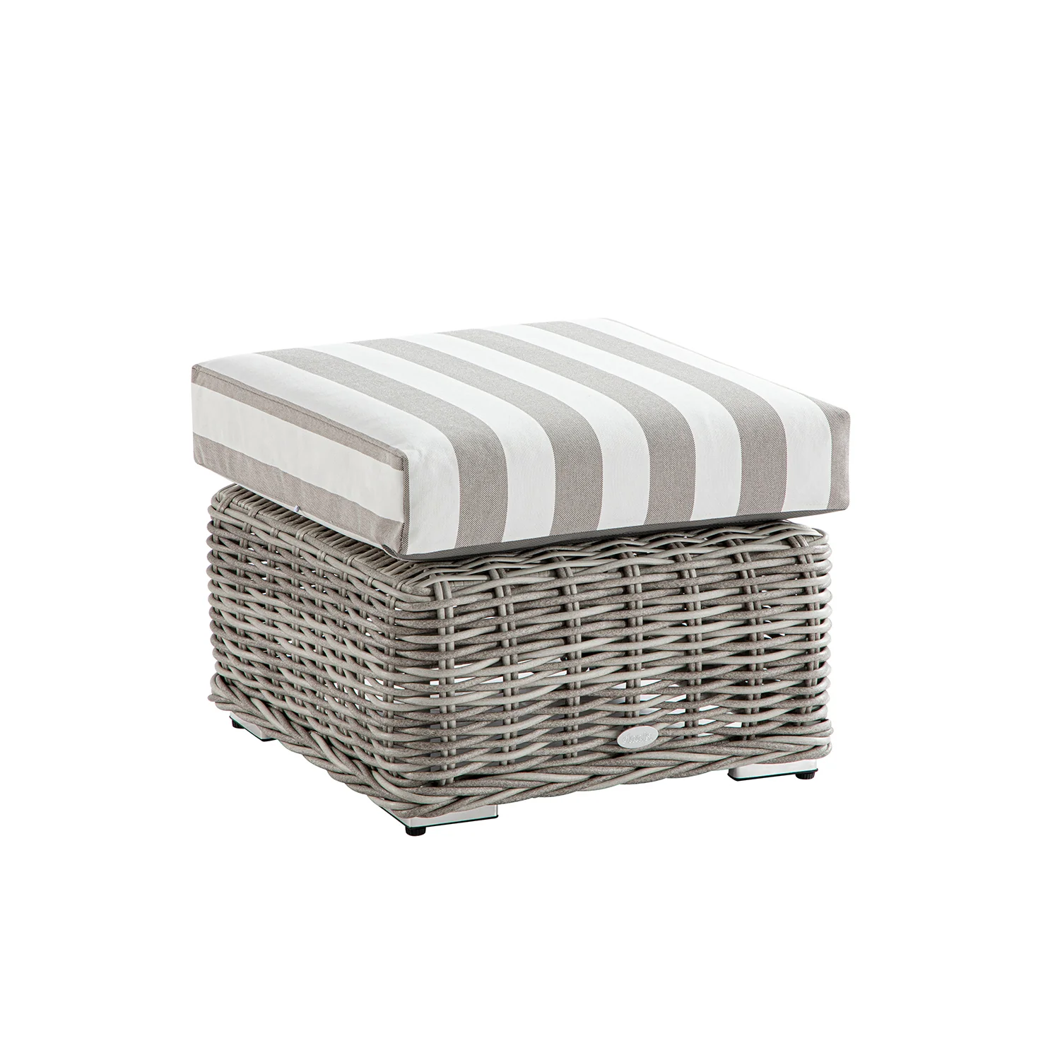 Bellagio Round Wicker Outdoor Footstool, Light Grey with Taupe Stripes - Image 2