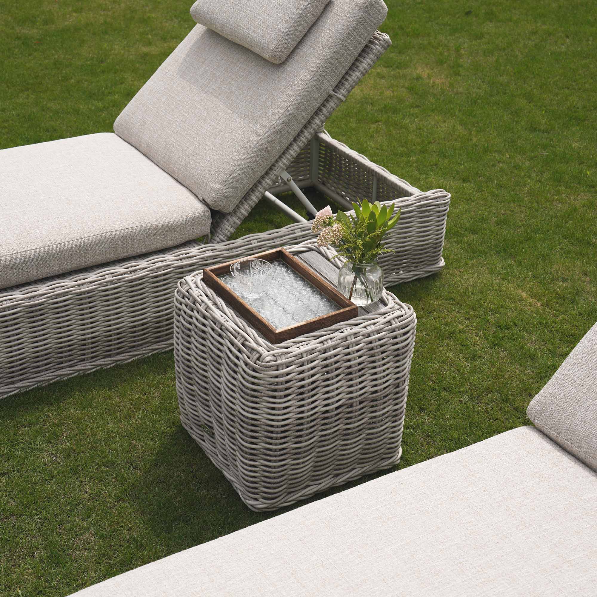 Bellagio Round Wicker Outdoor Side Table, Light Grey - Image 2
