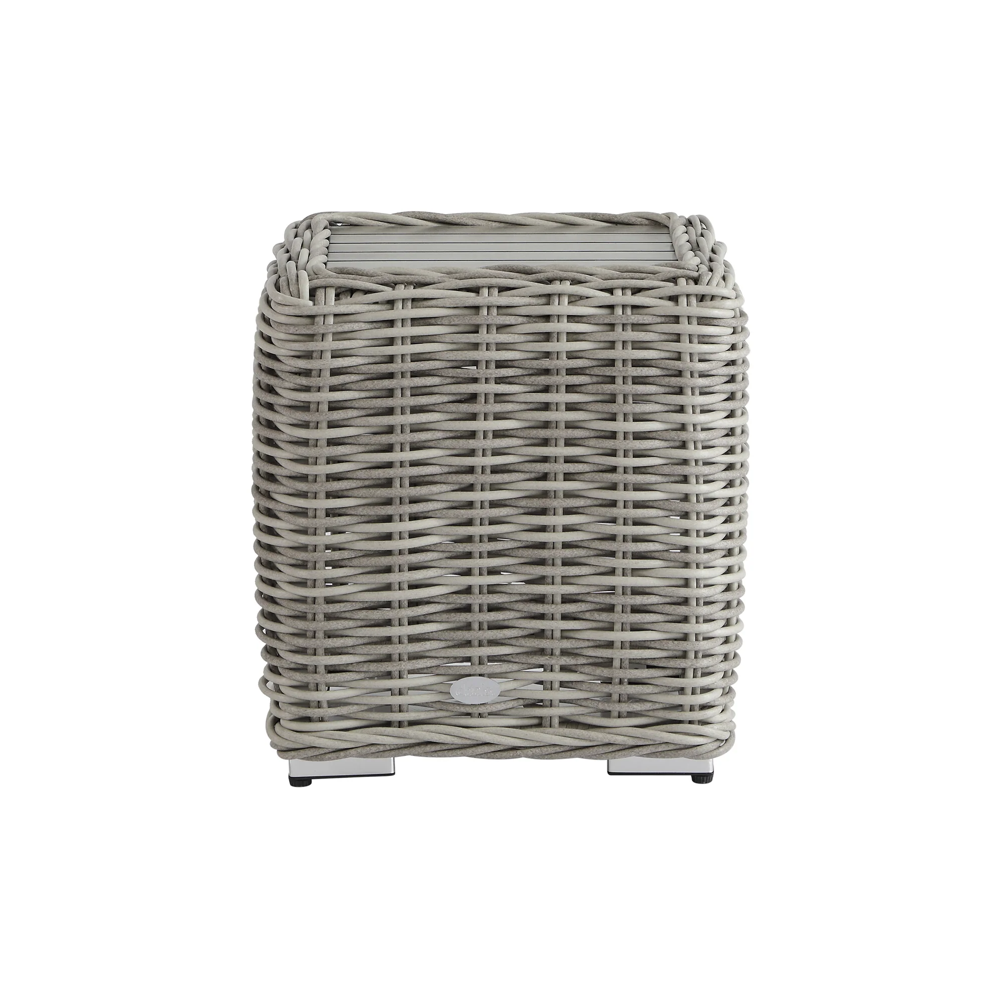 Bellagio Round Wicker Outdoor Side Table, Light Grey - Image 3