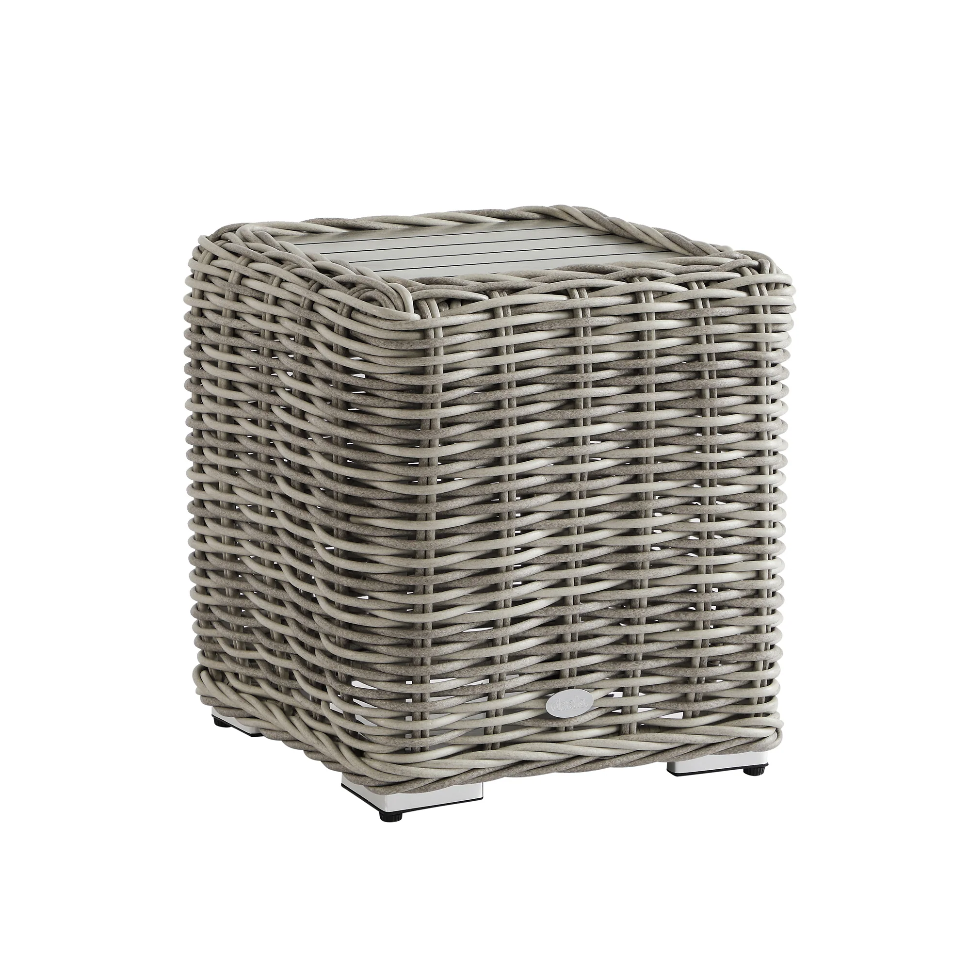 Bellagio Round Wicker Outdoor Side Table, Light Grey - Image 4