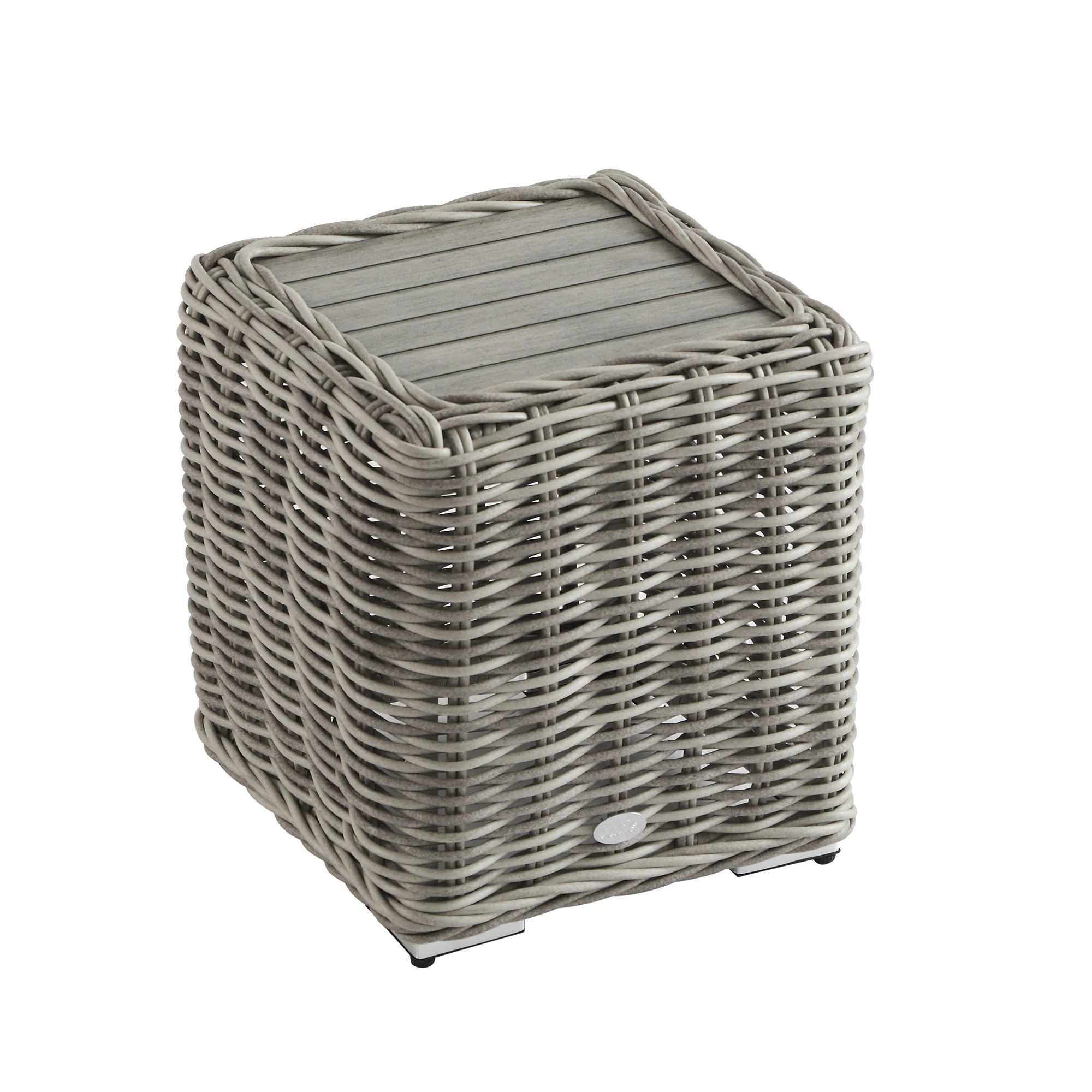 Bellagio Round Wicker Outdoor Side Table, Light Grey - Image 6