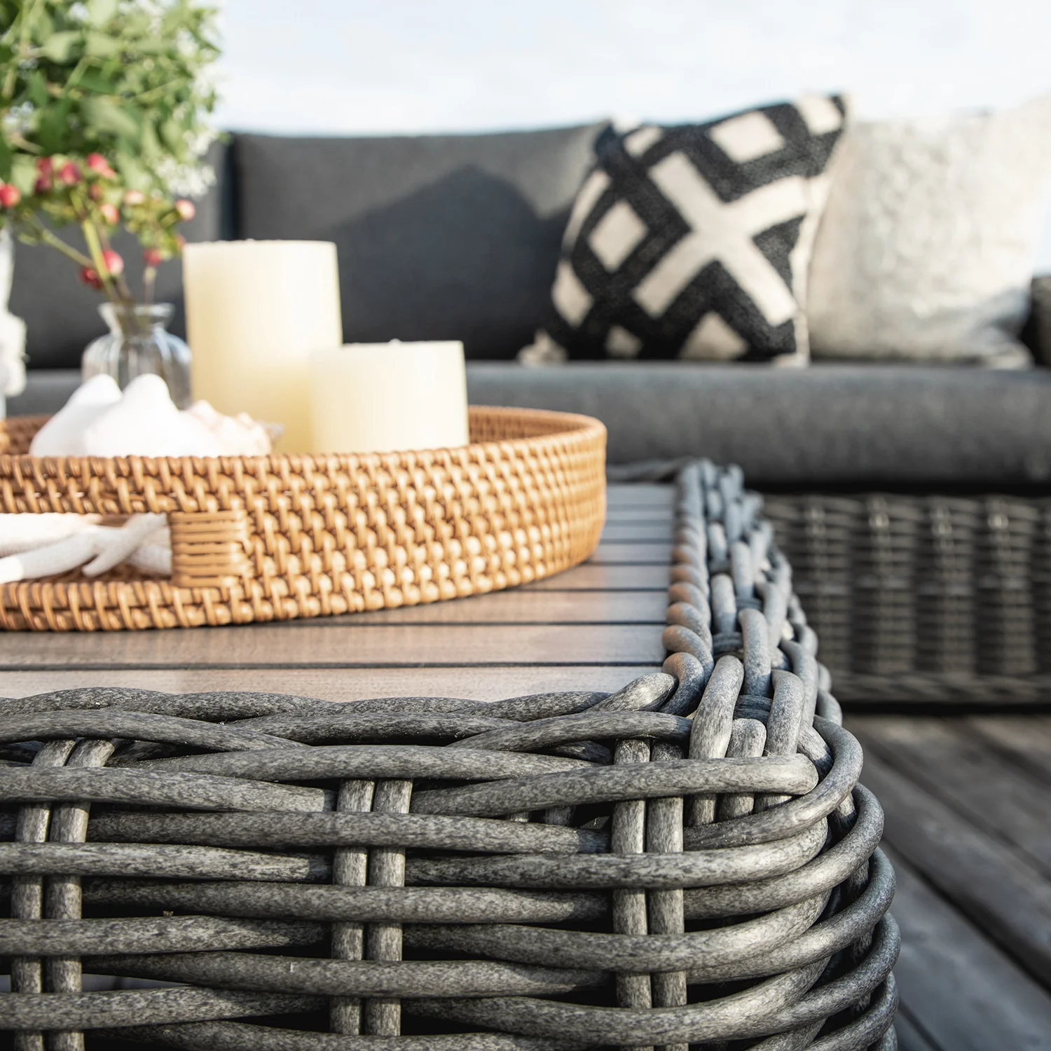 Bellagio Round Wicker Sofa Set with Coffee Table, Dark Grey - Image 8
