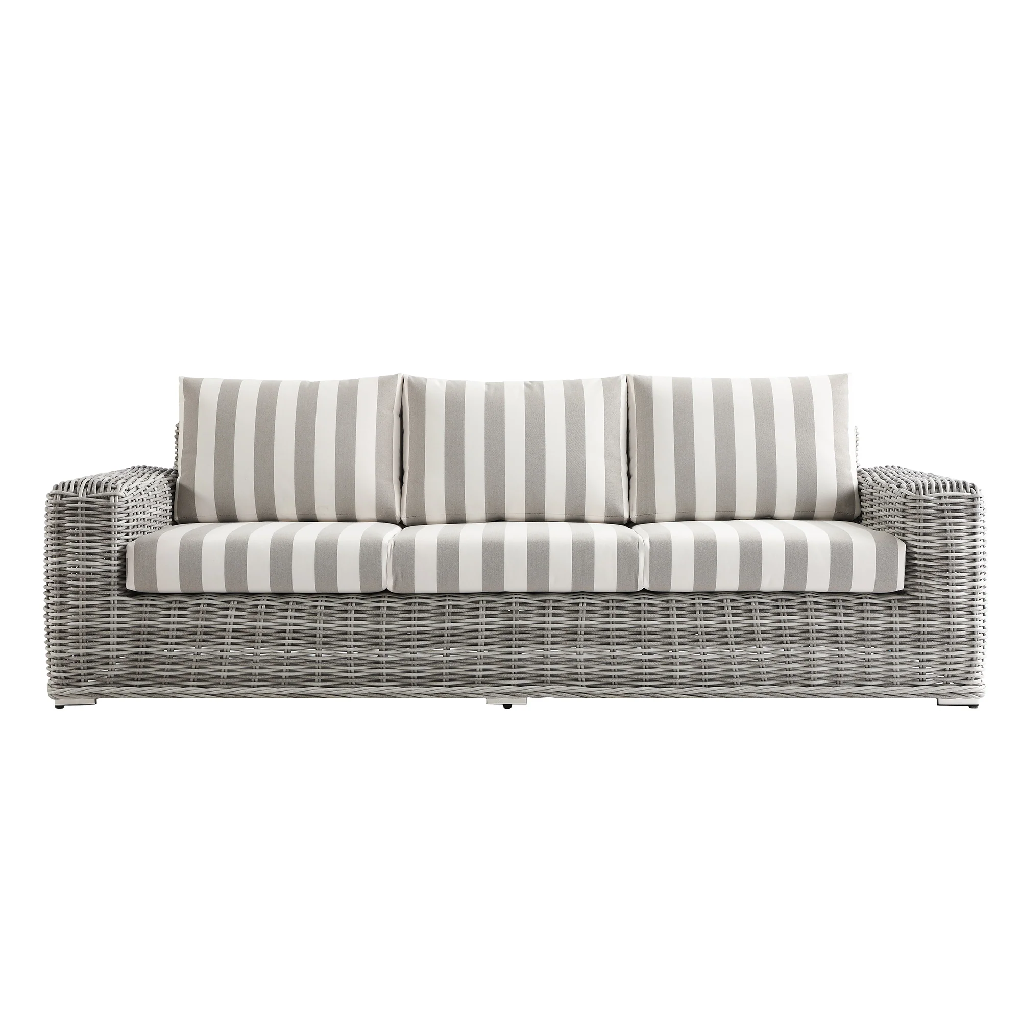 Bellagio Round Wicker Sofa Set with Coffee Table, Light Grey with Taupe Stripes - Image 14