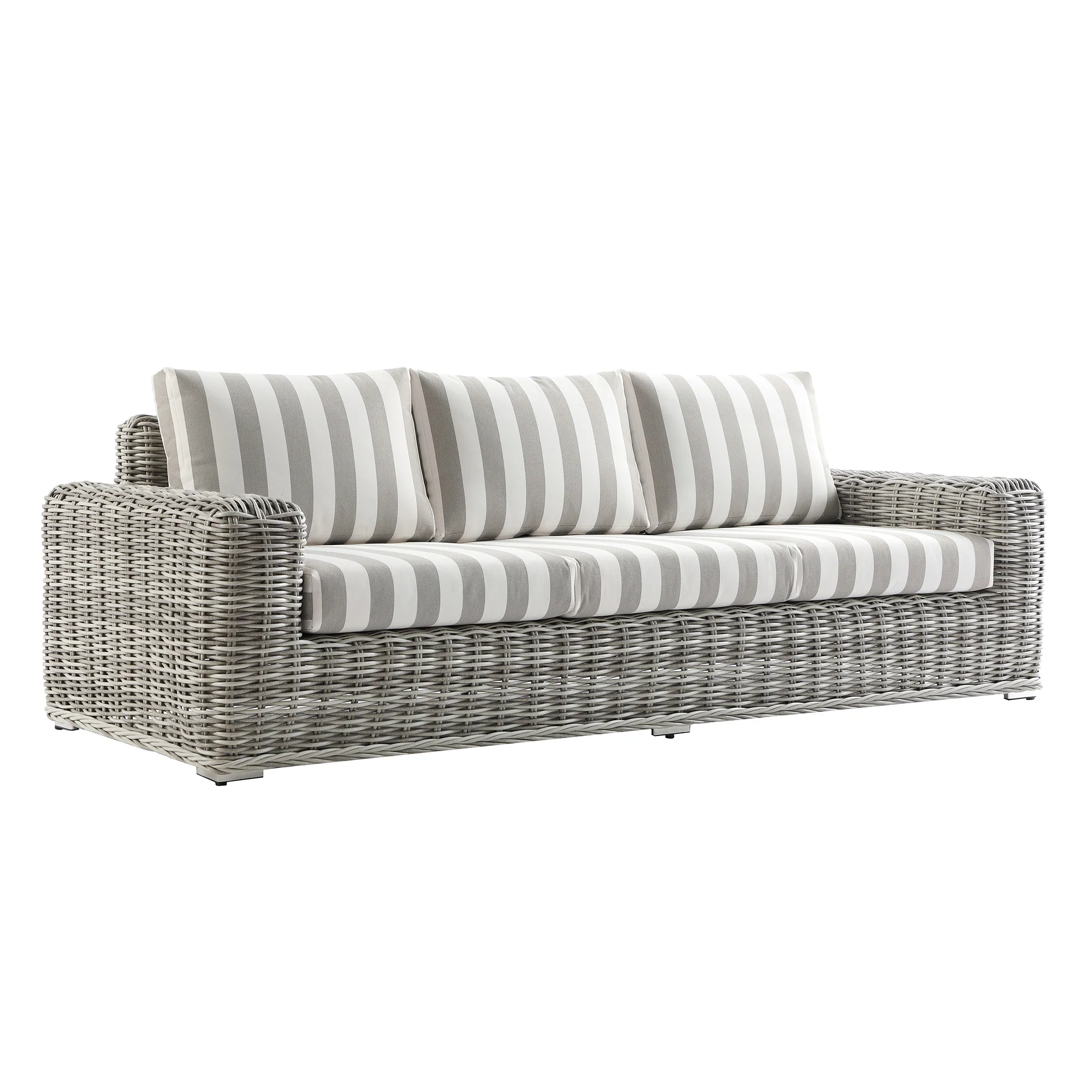 Bellagio Round Wicker Sofa Set with Coffee Table, Light Grey with Taupe Stripes - Image 15