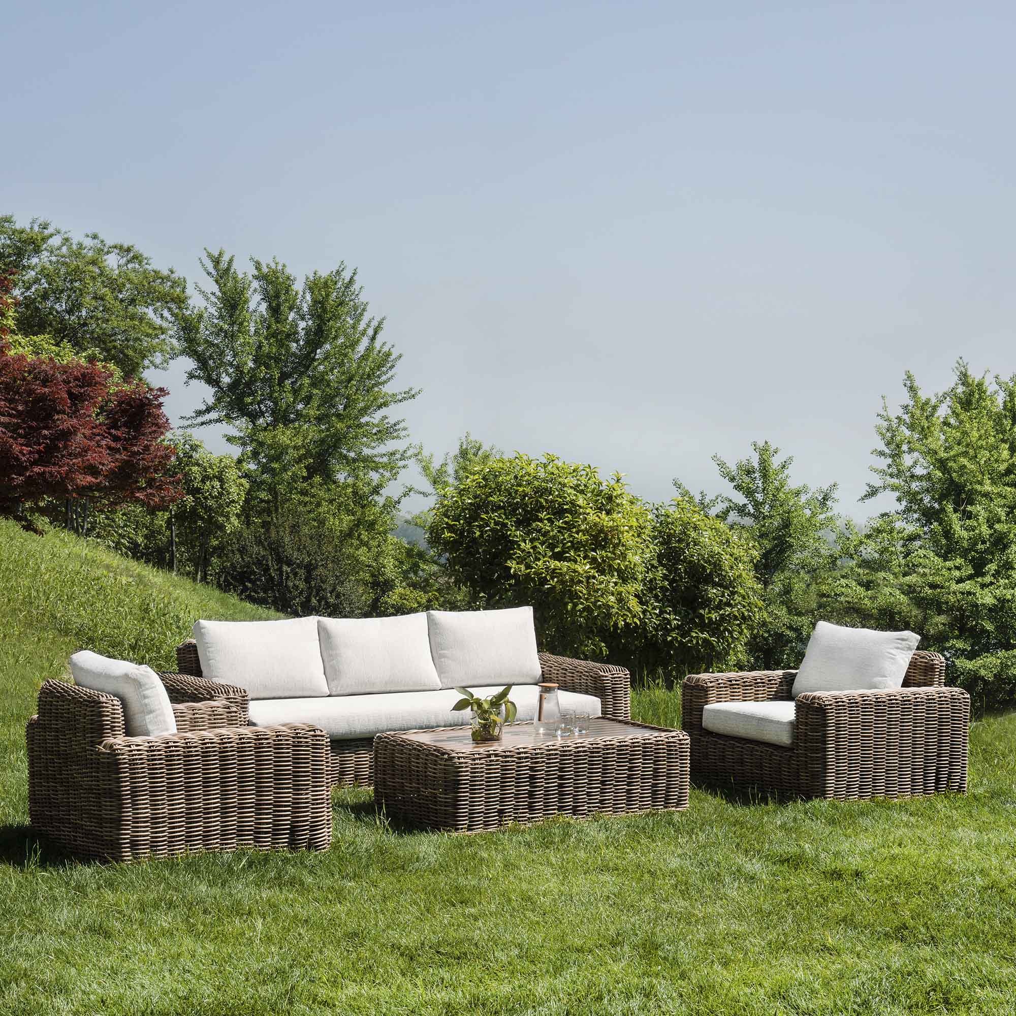 Bellagio Round Wicker Sofa Set with Coffee Table, Natural - Image 2