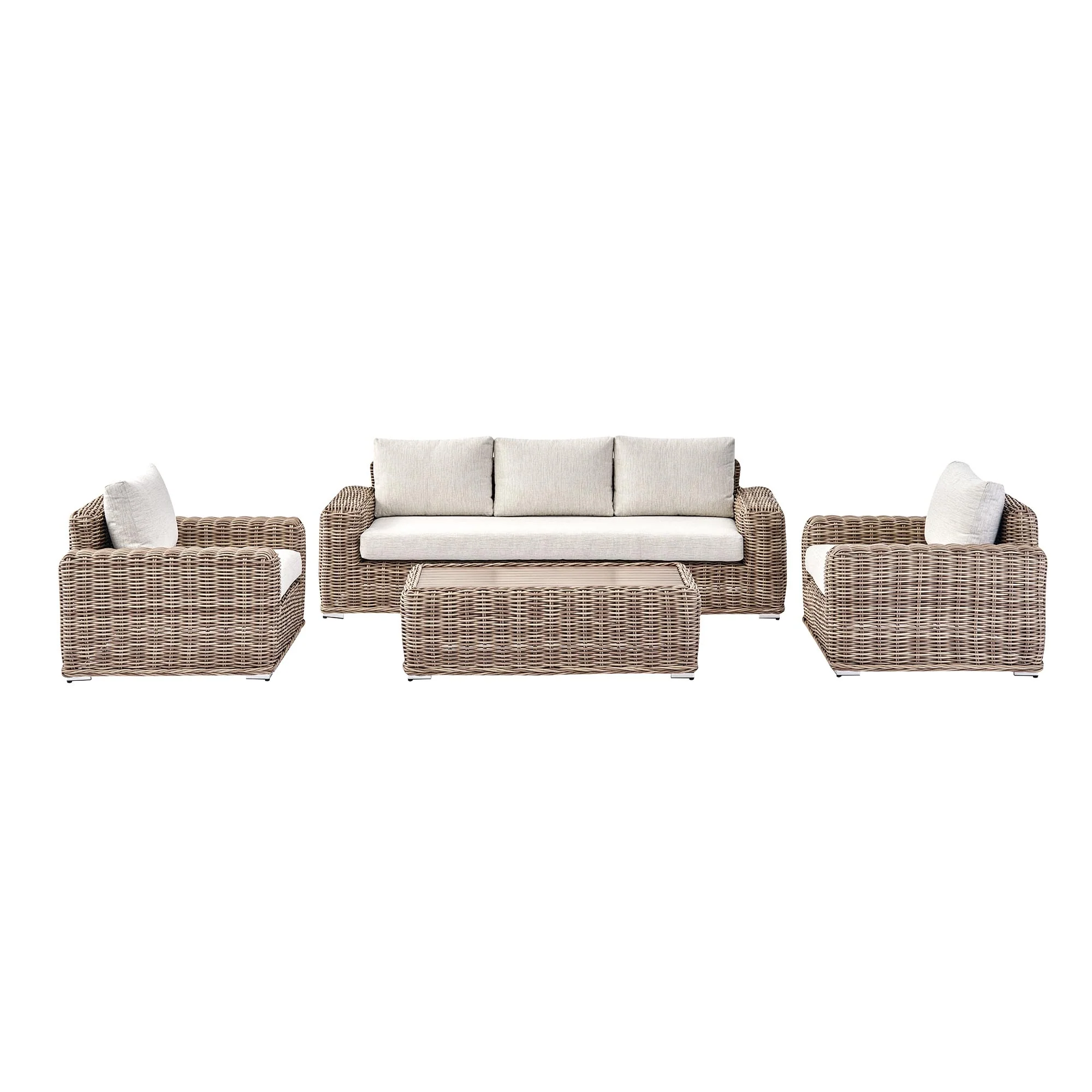 Bellagio Round Wicker Sofa Set with Coffee Table, Natural - Image 8