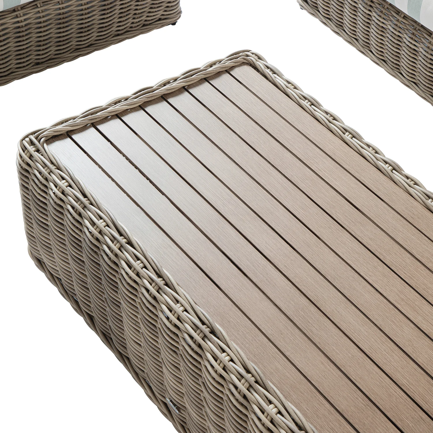 Bellagio Round Wicker Sofa Set with Coffee Table, Natural with Sage Stripes - Image 10