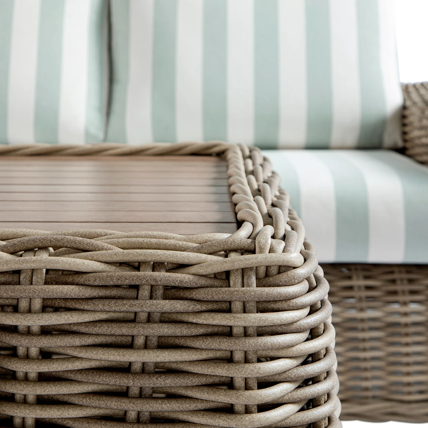 Bellagio Round Wicker Sofa Set with Coffee Table, Natural with Sage Stripes - Image 7