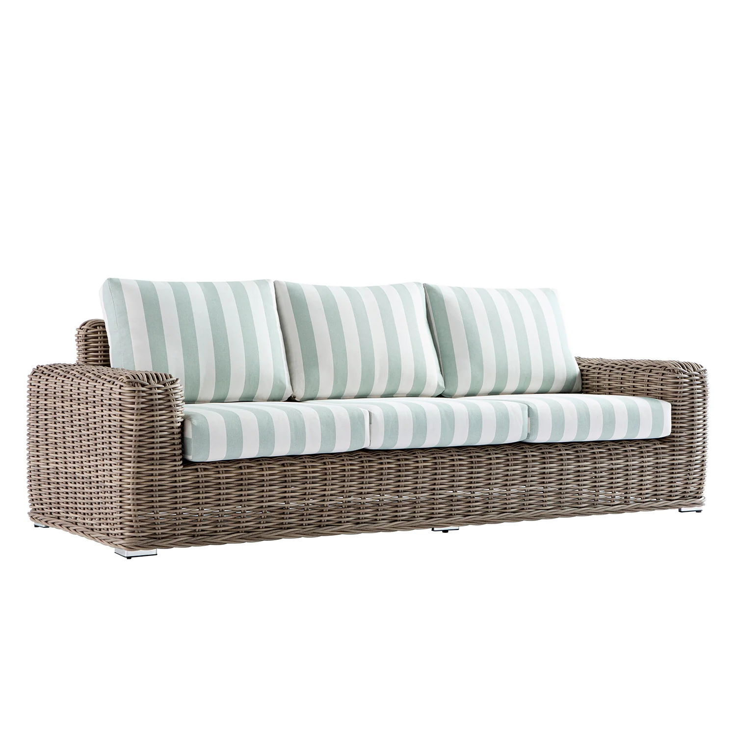 Bellagio Round Wicker Sofa Set with Coffee Table, Natural with Sage Stripes - Image 8