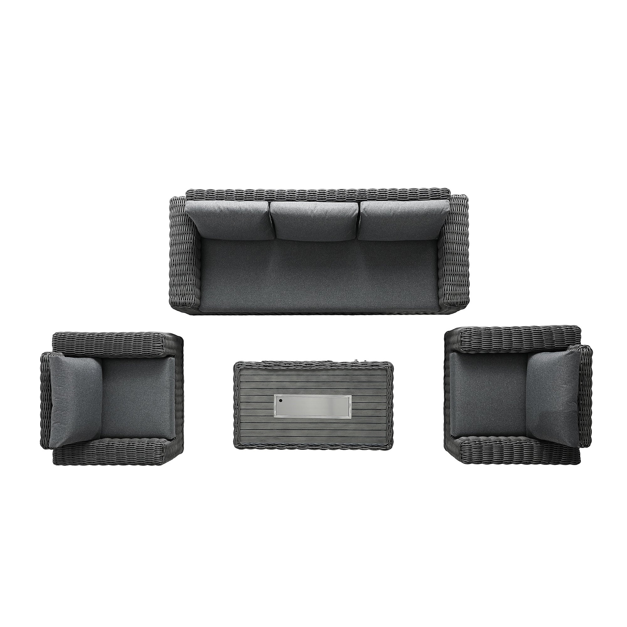 Bellagio Round Wicker Sofa Set with Firepit Coffee Table, Dark Grey - Image 10
