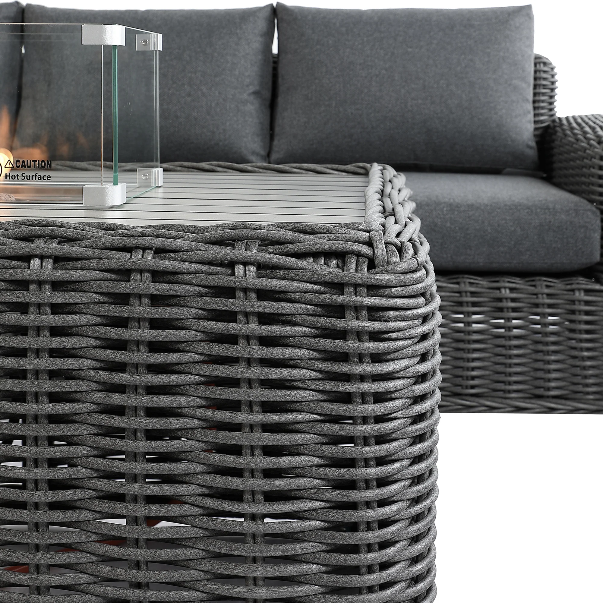 Bellagio Round Wicker Sofa Set with Firepit Coffee Table, Dark Grey - Image 13