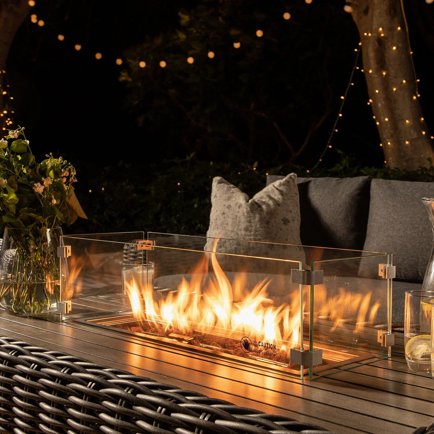 Bellagio Round Wicker Sofa Set with Firepit Coffee Table, Dark Grey - Image 5