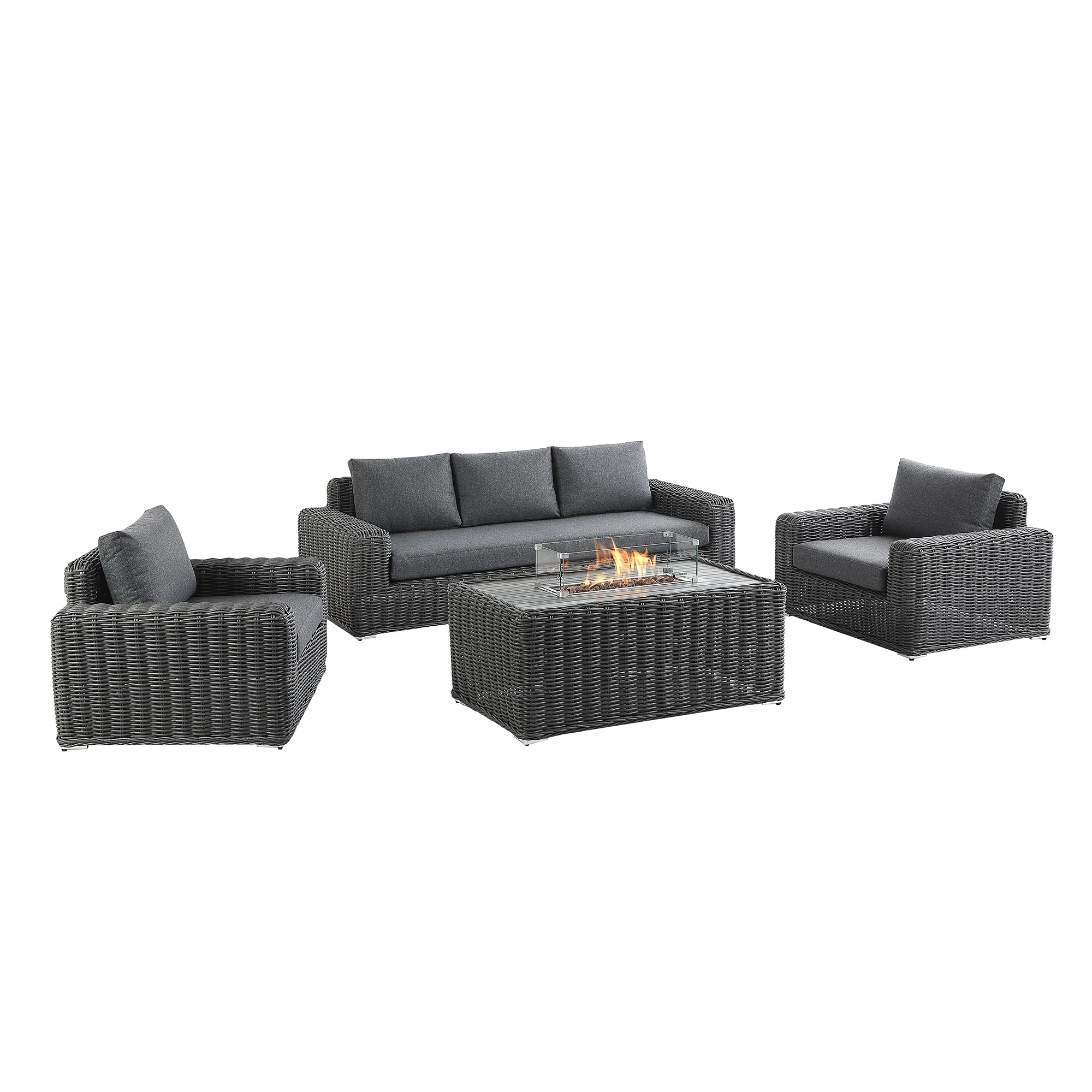 Bellagio Round Wicker Sofa Set with Firepit Coffee Table, Dark Grey - Image 6