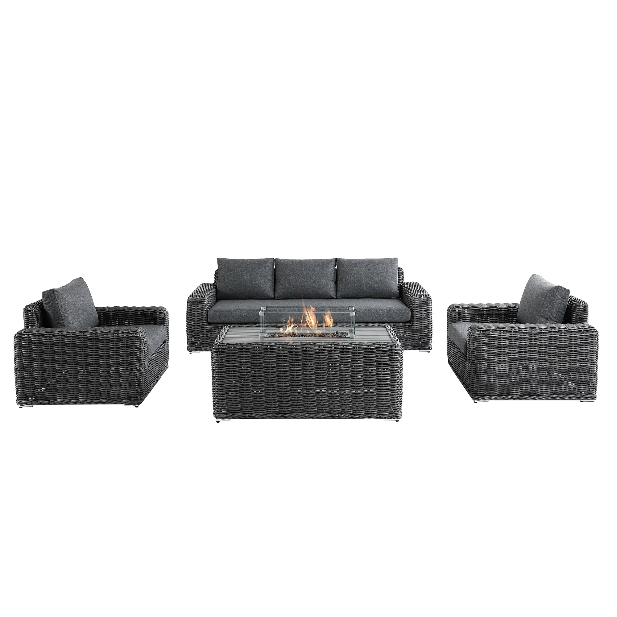 Bellagio Round Wicker Sofa Set with Firepit Coffee Table, Dark Grey - Image 7