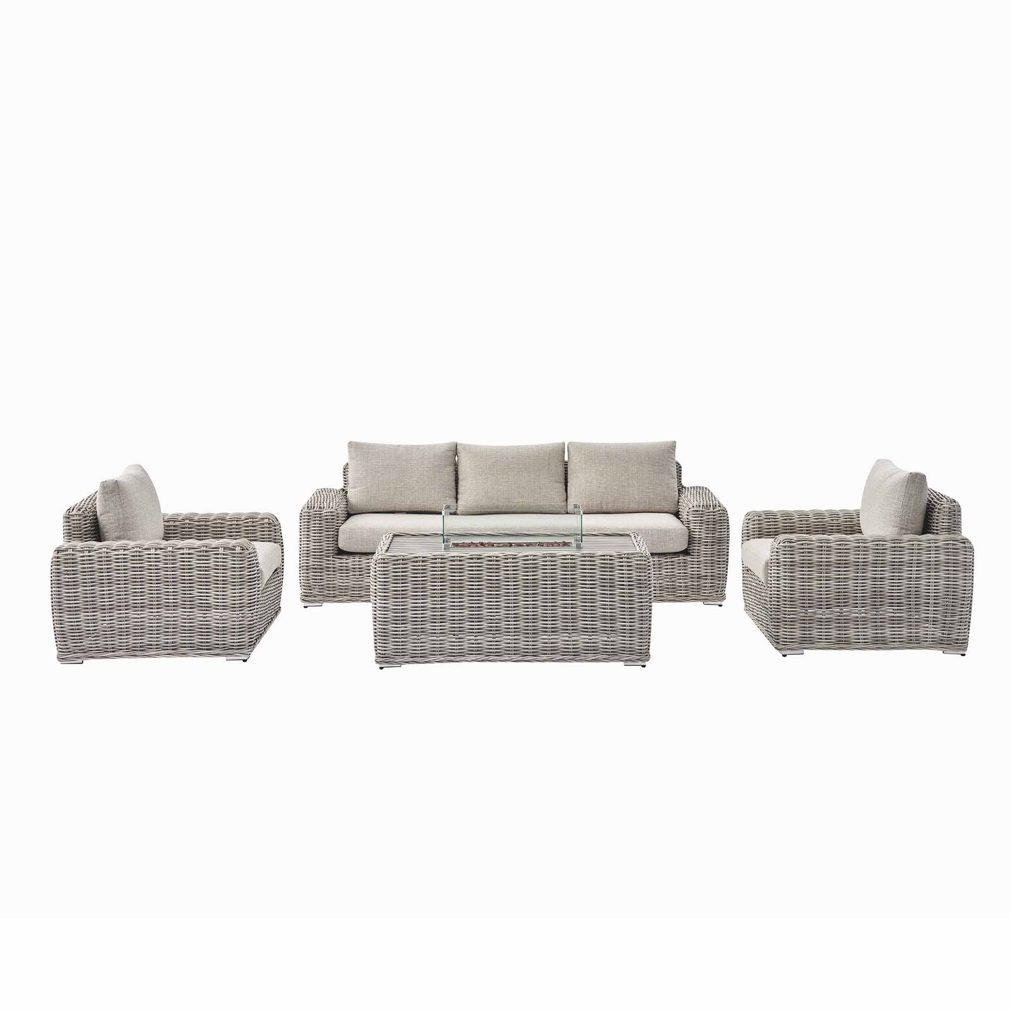 Bellagio Round Wicker Sofa Set with Firepit Coffee Table, Light Grey - Image 2