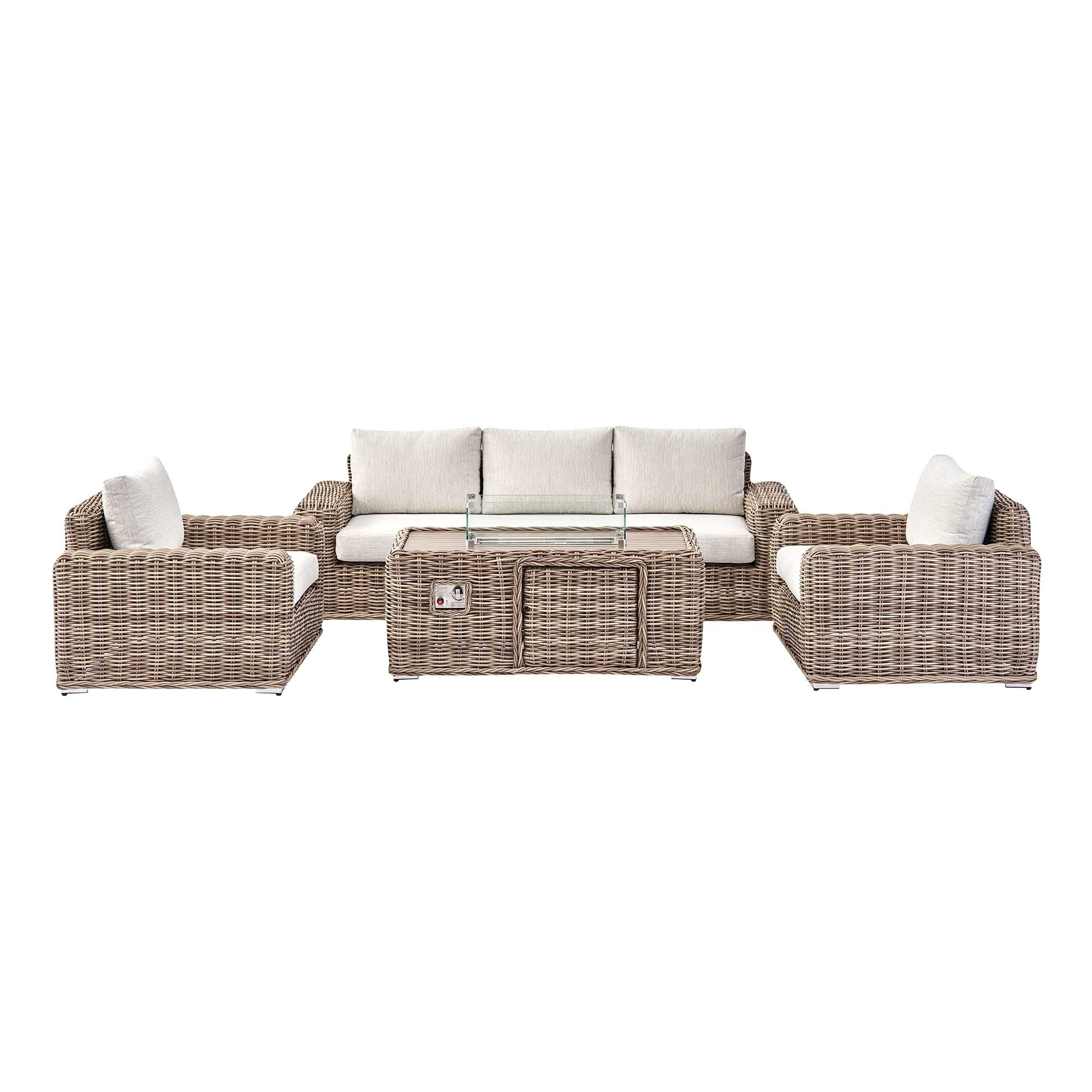 Bellagio Round Wicker Sofa Set with Firepit Coffee Table, Natural - Image 2