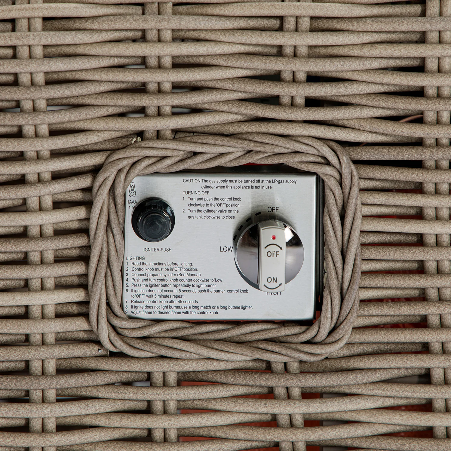Bellagio Round Wicker Sofa Set with Firepit Coffee Table, Natural with Sage Stripe - Image 9