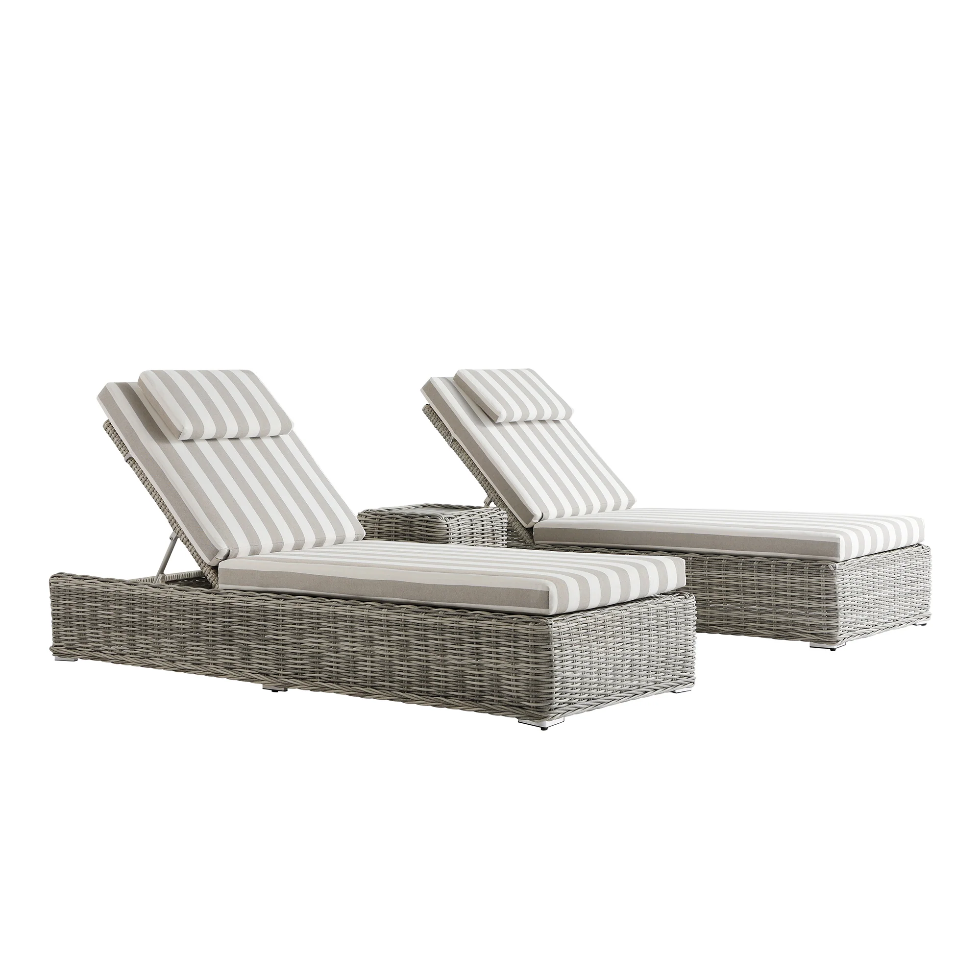 Bellagio Round Wicker Sun Lounger with Headrest, Light Grey with Taupe Stripes - Image 11