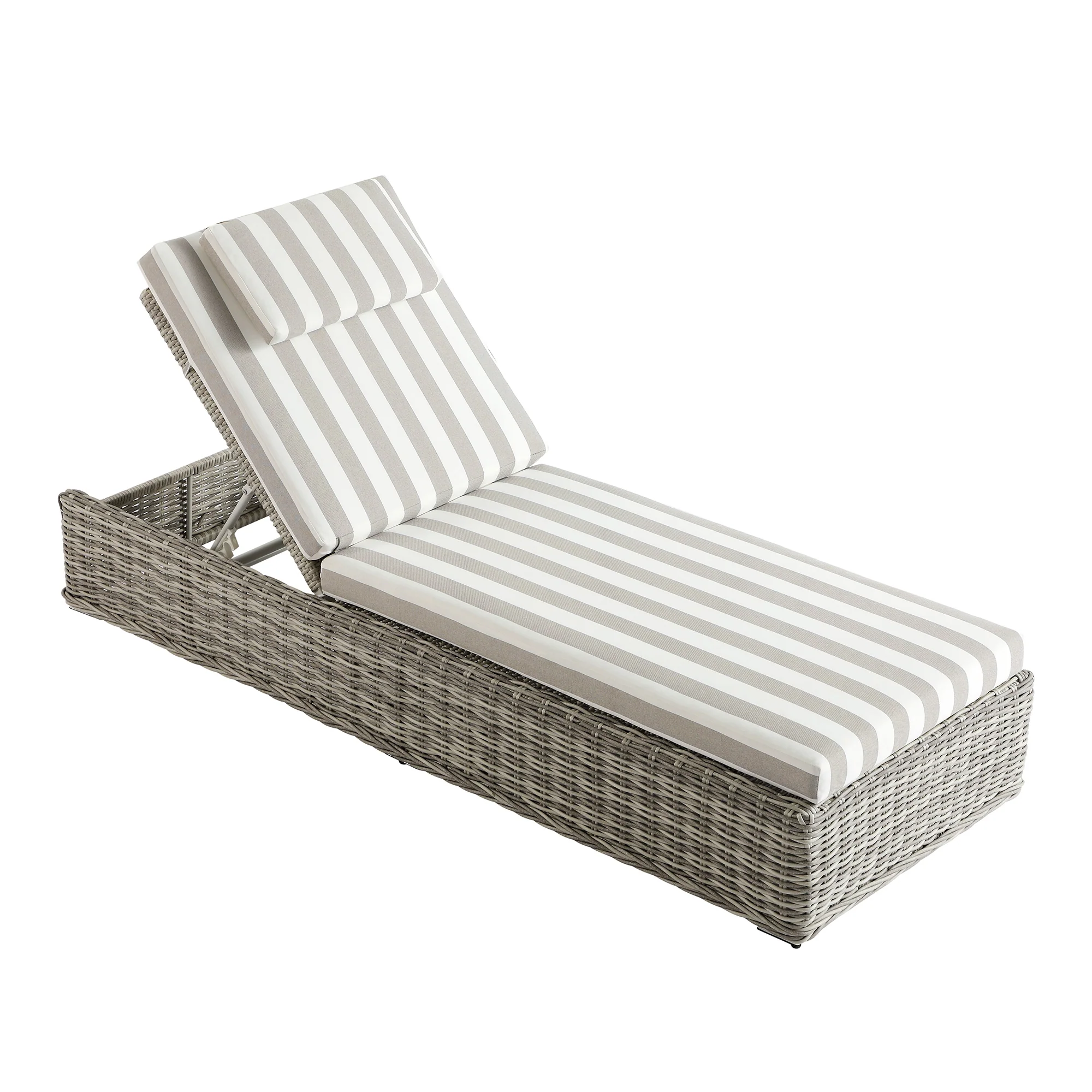 Bellagio Round Wicker Sun Lounger with Headrest, Light Grey with Taupe Stripes - Image 13