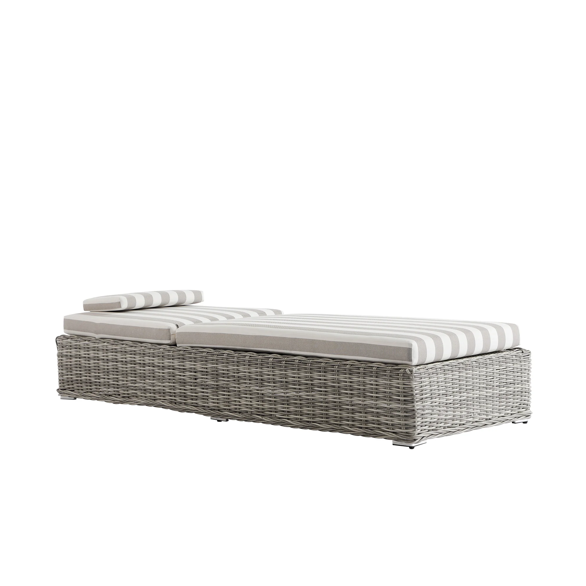 Bellagio Round Wicker Sun Lounger with Headrest, Light Grey with Taupe Stripes - Image 14