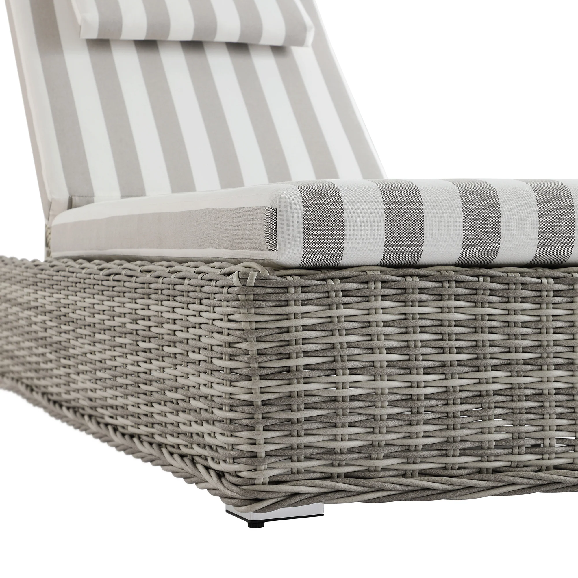 Bellagio Round Wicker Sun Lounger with Headrest, Light Grey with Taupe Stripes - Image 15