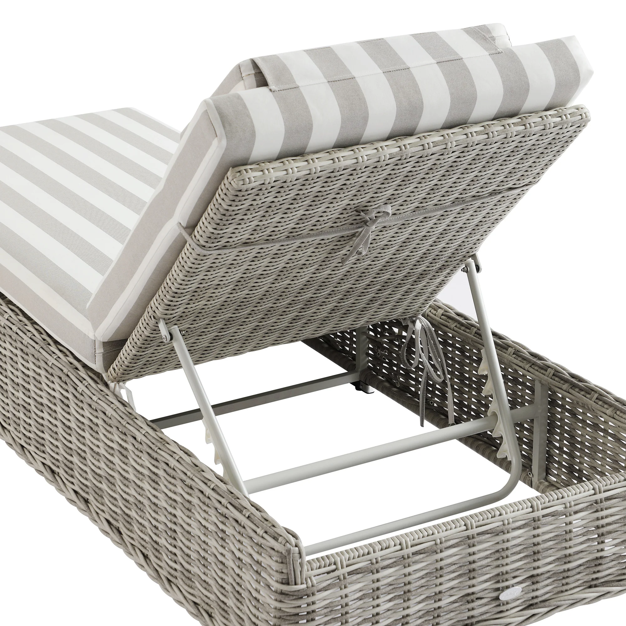 Bellagio Round Wicker Sun Lounger with Headrest, Light Grey with Taupe Stripes - Image 16
