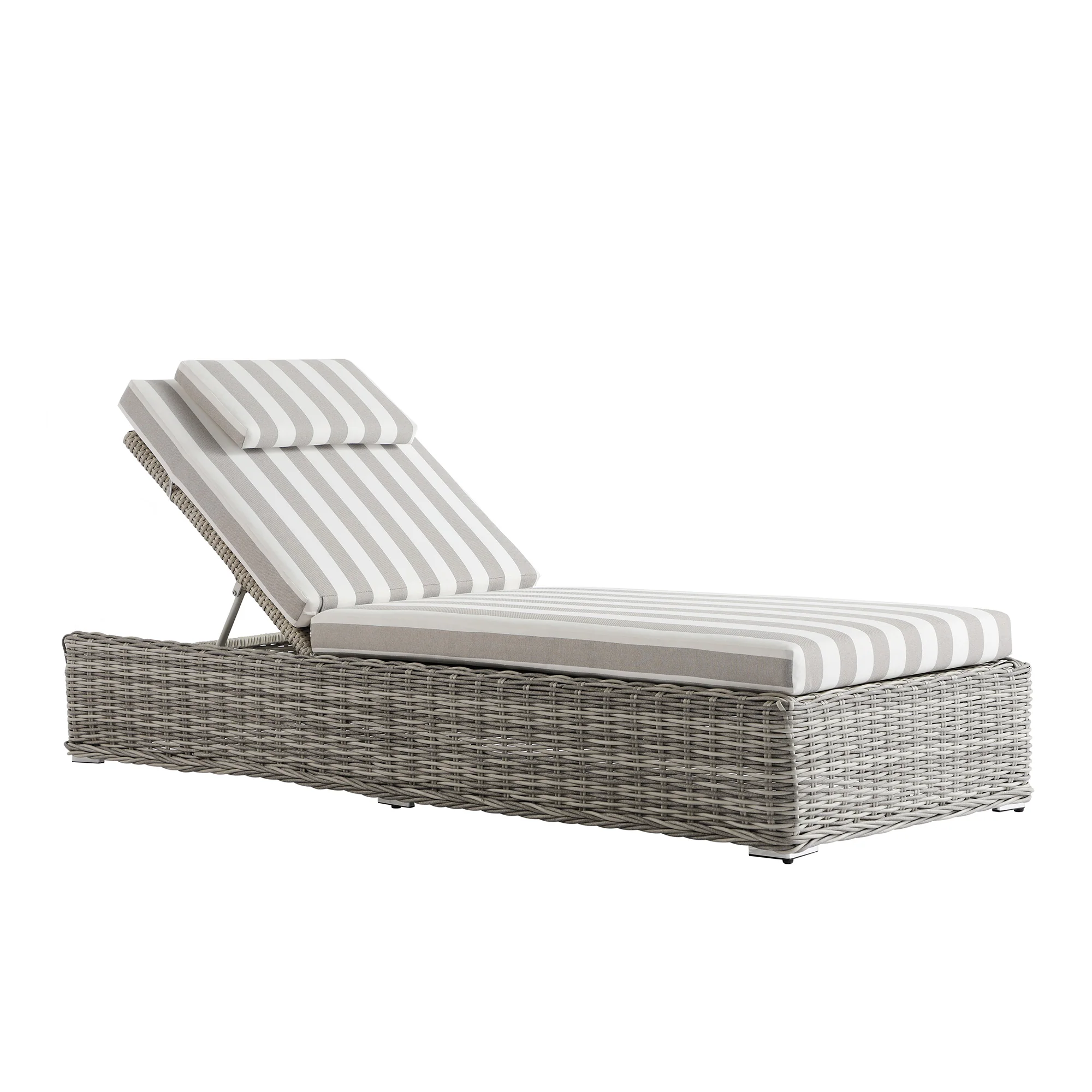 Bellagio Round Wicker Sun Lounger with Headrest, Light Grey with Taupe Stripes - Image 7