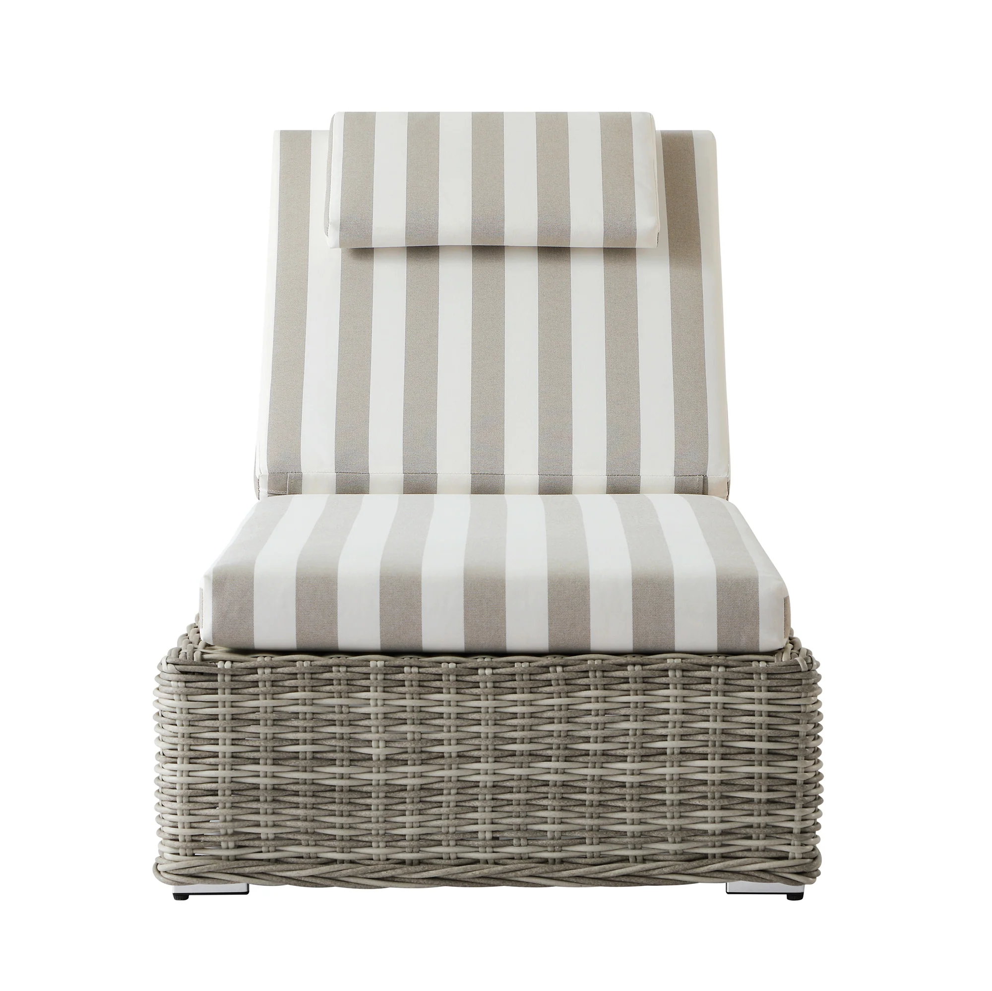 Bellagio Round Wicker Sun Lounger with Headrest, Light Grey with Taupe Stripes - Image 8