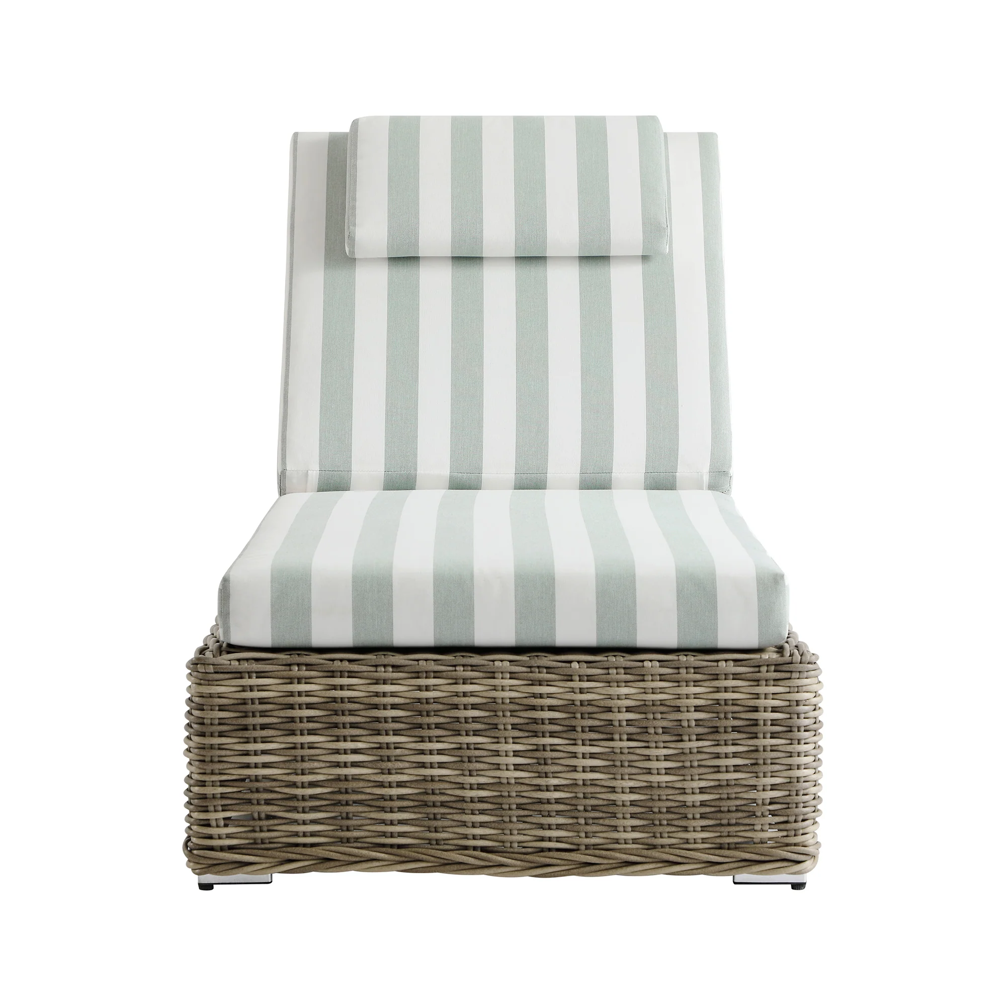 Bellagio Round Wicker Sun Lounger with Headrest, Natural with Sage Stripes - Image 13