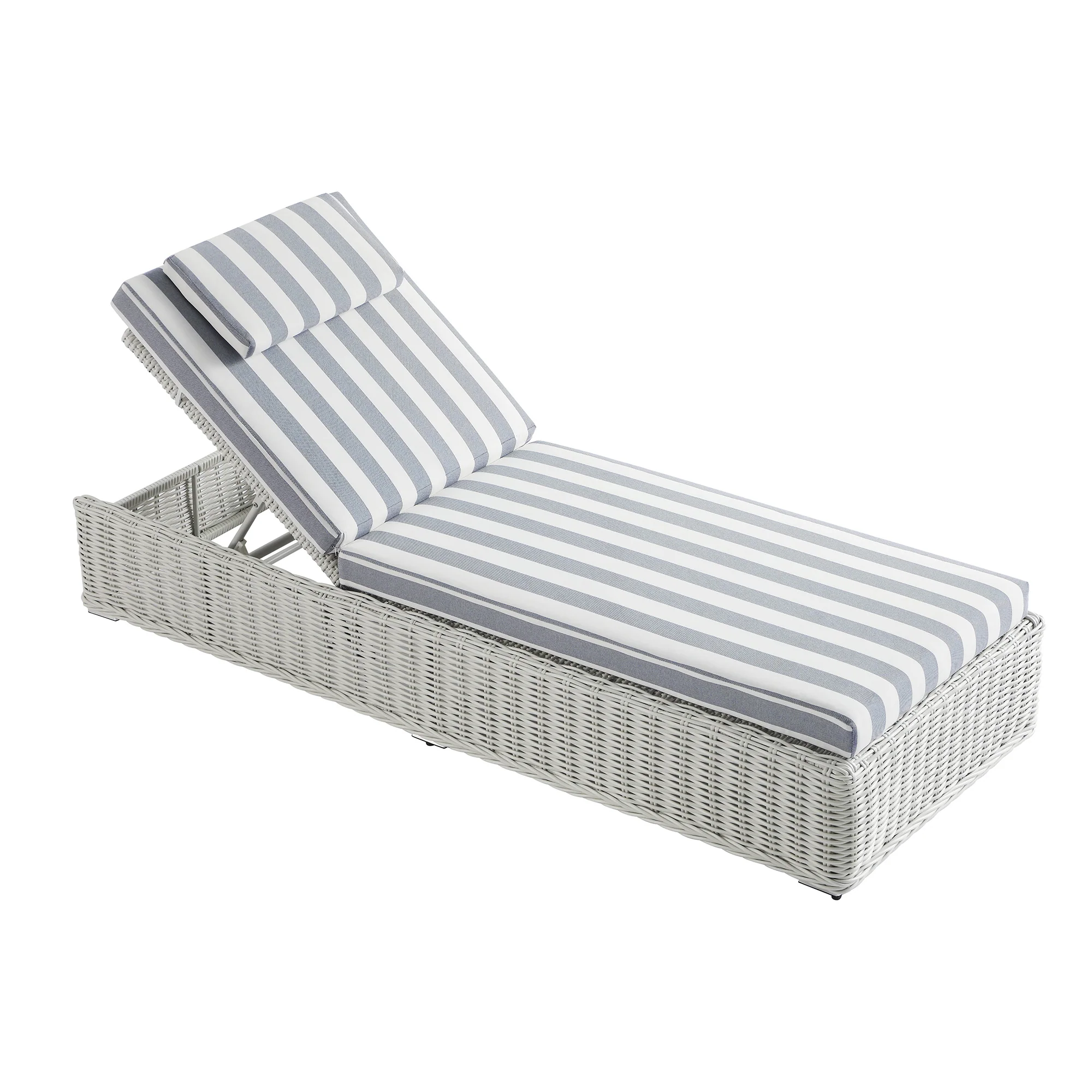 Bellagio Round Wicker Sun Lounger with Headrest, White with Blue Stripes - Image 13