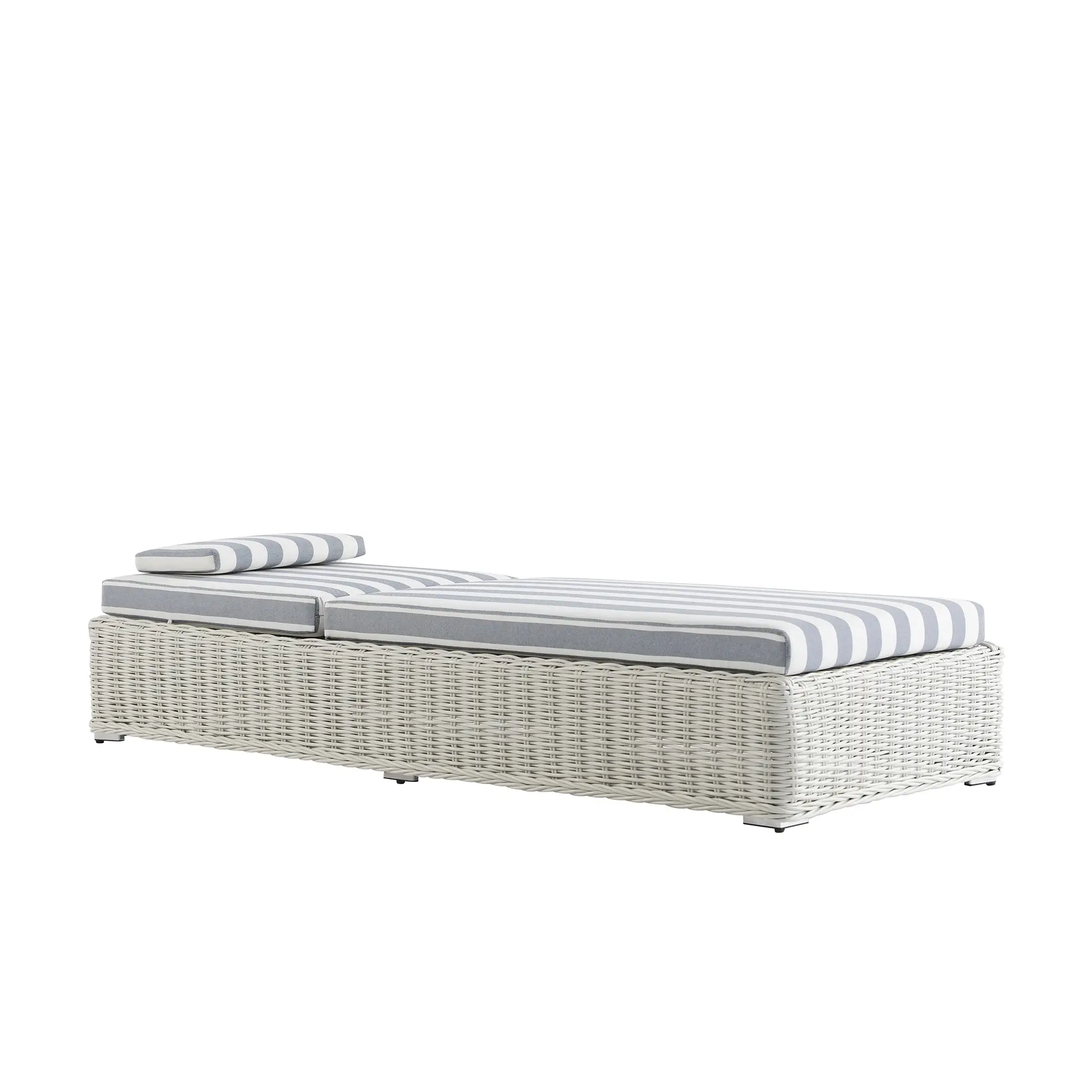 Bellagio Round Wicker Sun Lounger with Headrest, White with Blue Stripes - Image 8