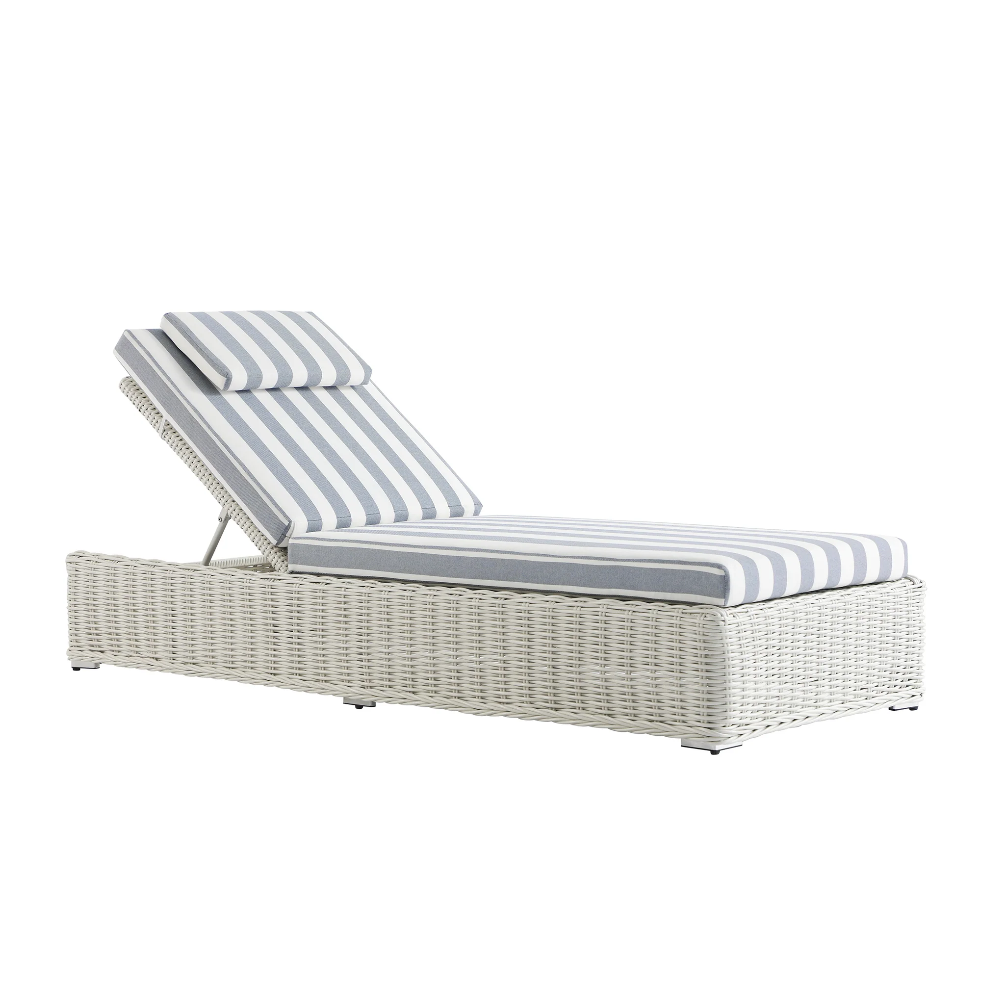 Bellagio Round Wicker Sun Lounger with Headrest, White with Blue Stripes - Image 9