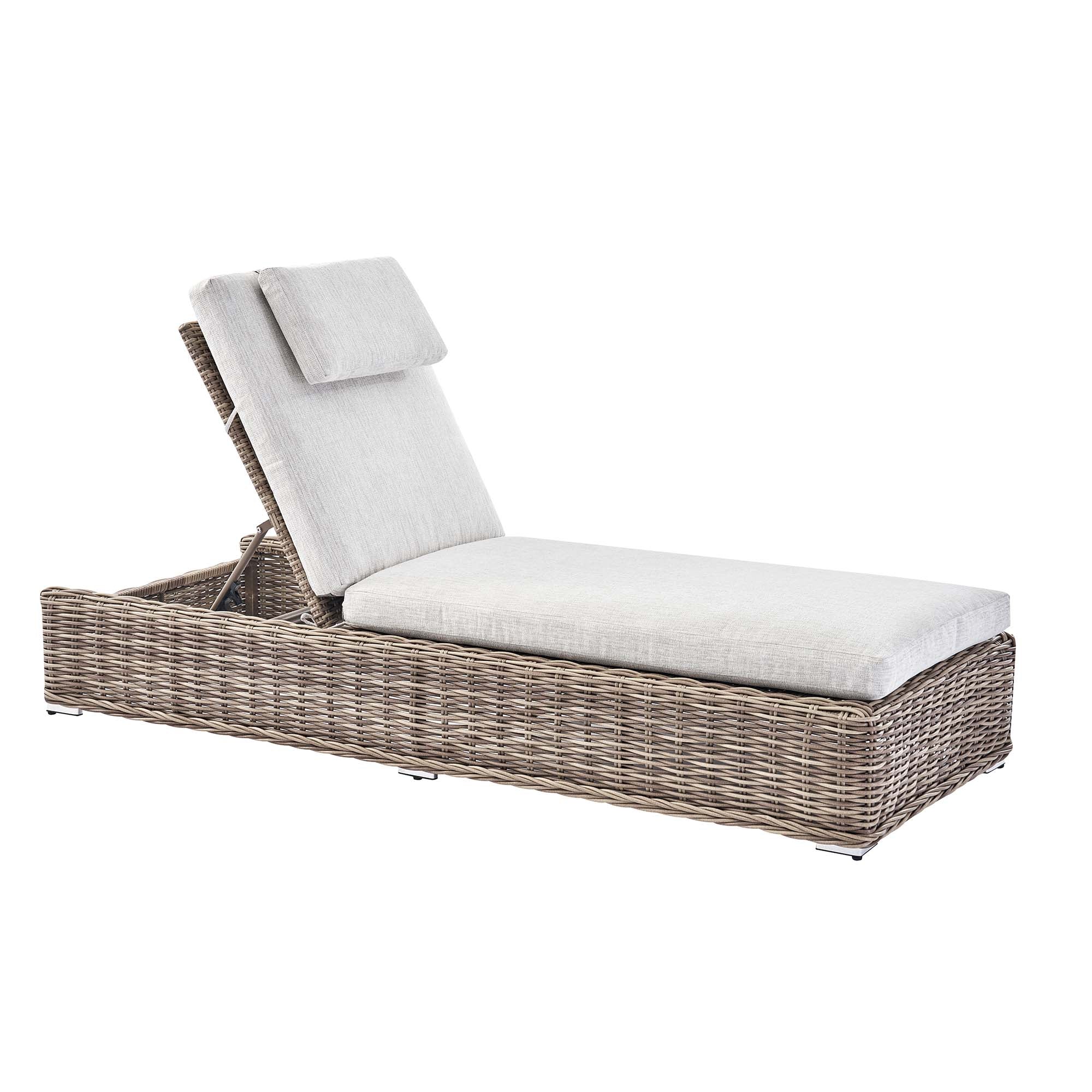 Bellagio Round Wicker Sun Lounger with Headrest, Natural - Image 7