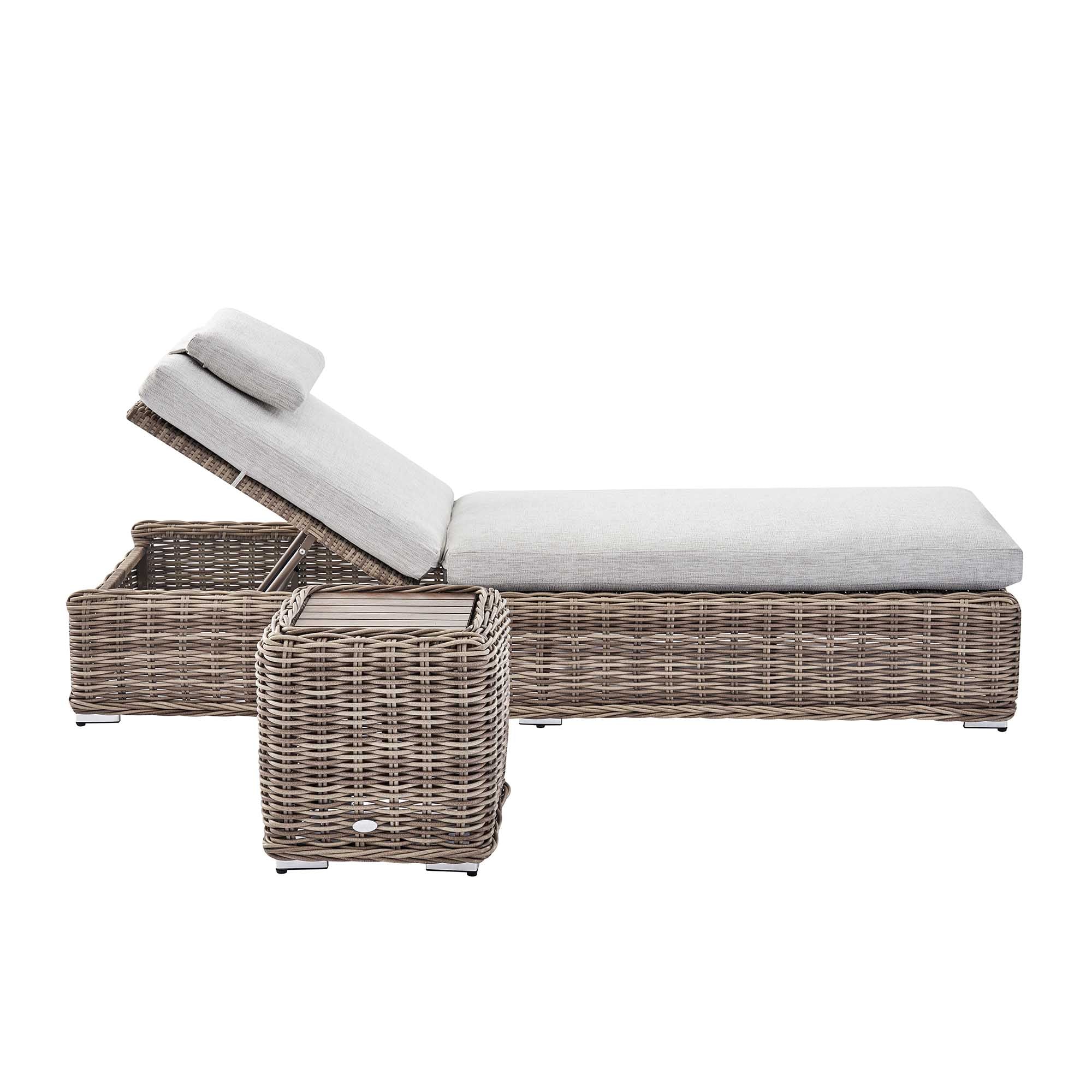 Bellagio Round Wicker Sun Lounger with Headrest, Natural - Image 9