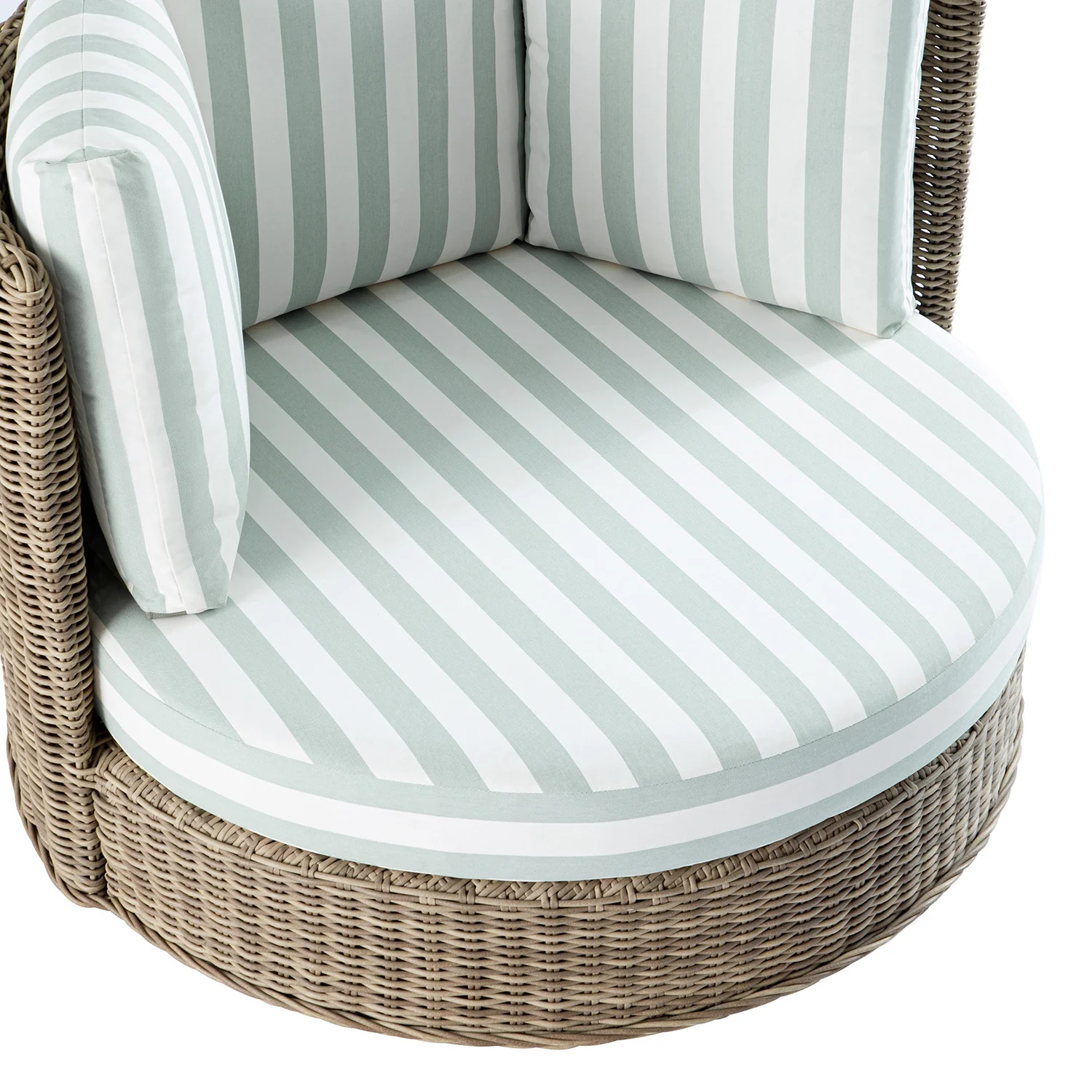 Bellagio Round Wicker Swivel Daybed, Natural with Sage Stripes - Image 18