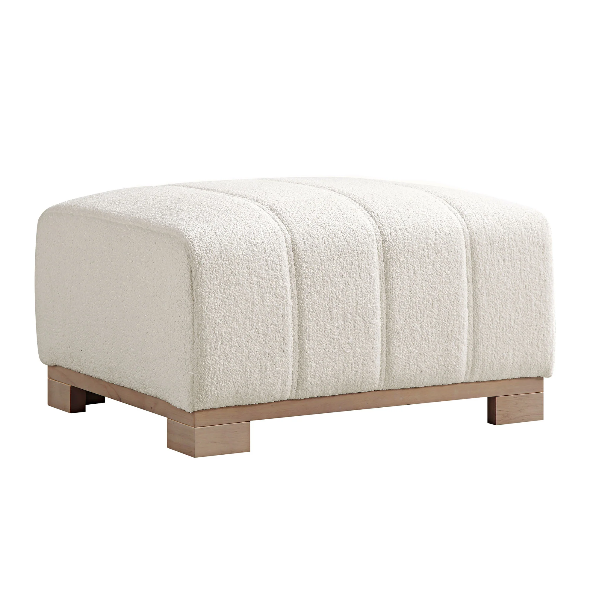 Belsize Beige Boucle Footstool with Wooden Base - Image 6