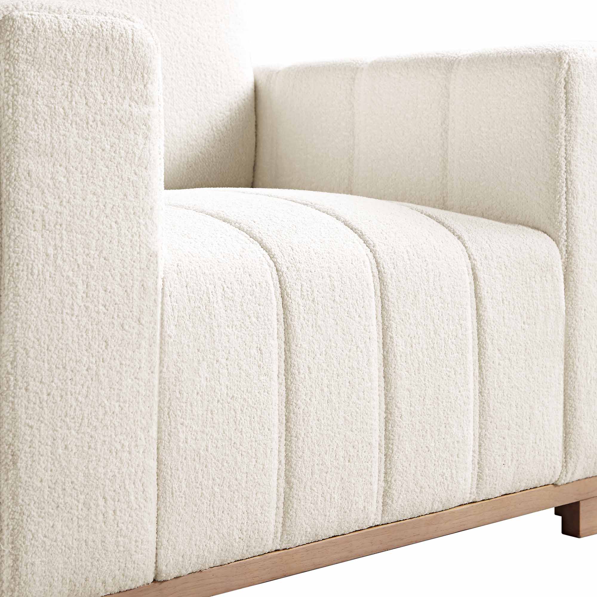Belsize Beige Boucle Sofa with Wooden Base, 1-Seater - Image 12