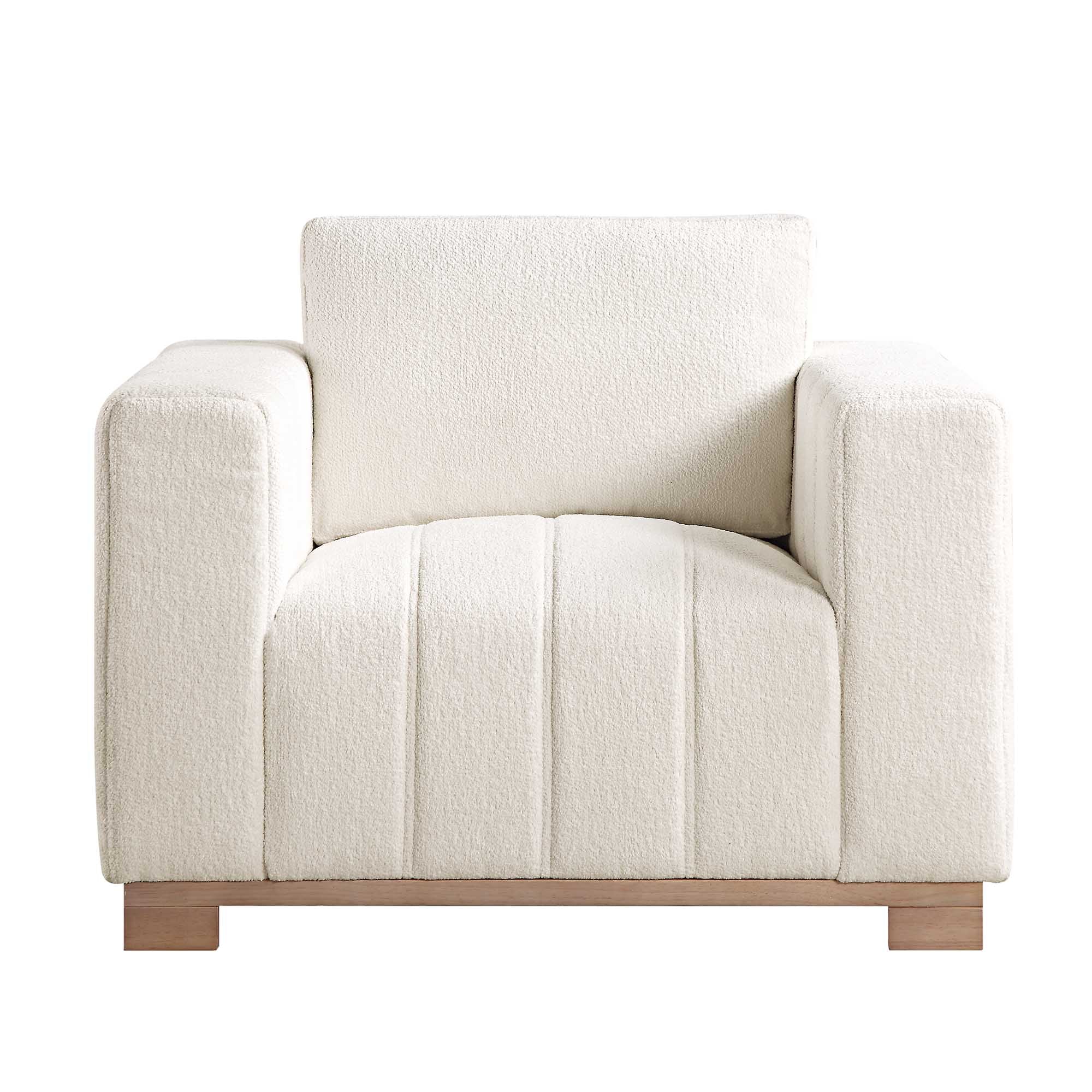 Belsize Beige Boucle Sofa with Wooden Base, 1-Seater - Image 6